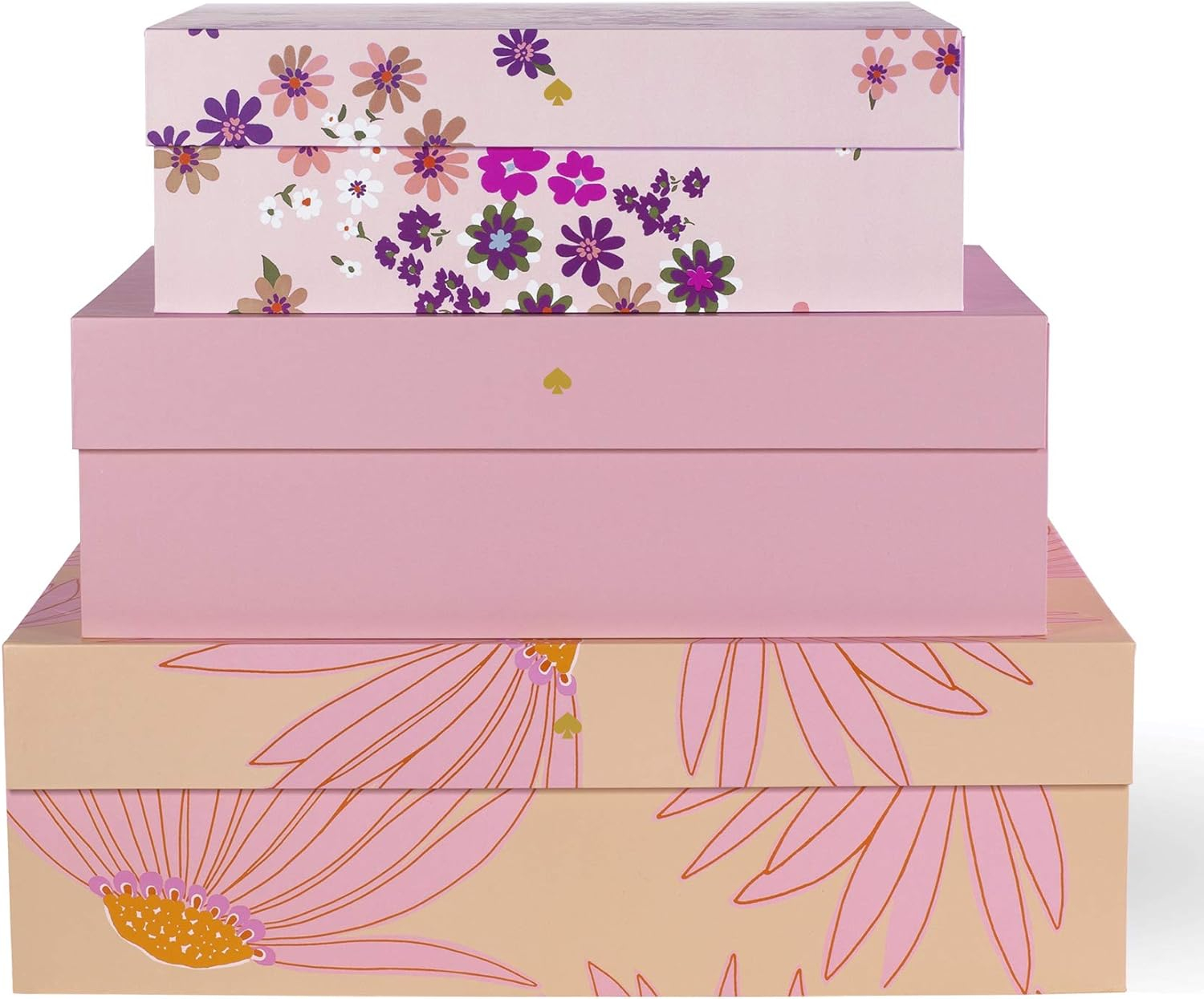 Kate Spade New York Decorative Storage Boxes with Lids, 3 Pack Sturdy Organizer Storage Bins, Includes Small Medium Large Pink Nesting Boxes with Magnetic Closure, Falling Flower