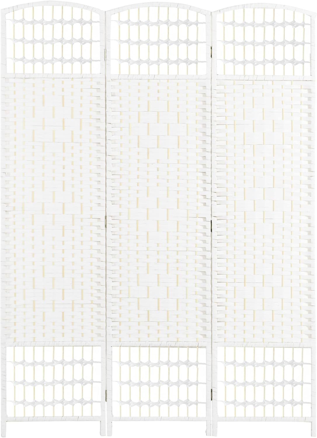White Wave Fiber Freestanding Partition Wall Divider, 3 Panel Room Separator, Folding Privacy Screen, 5.6'