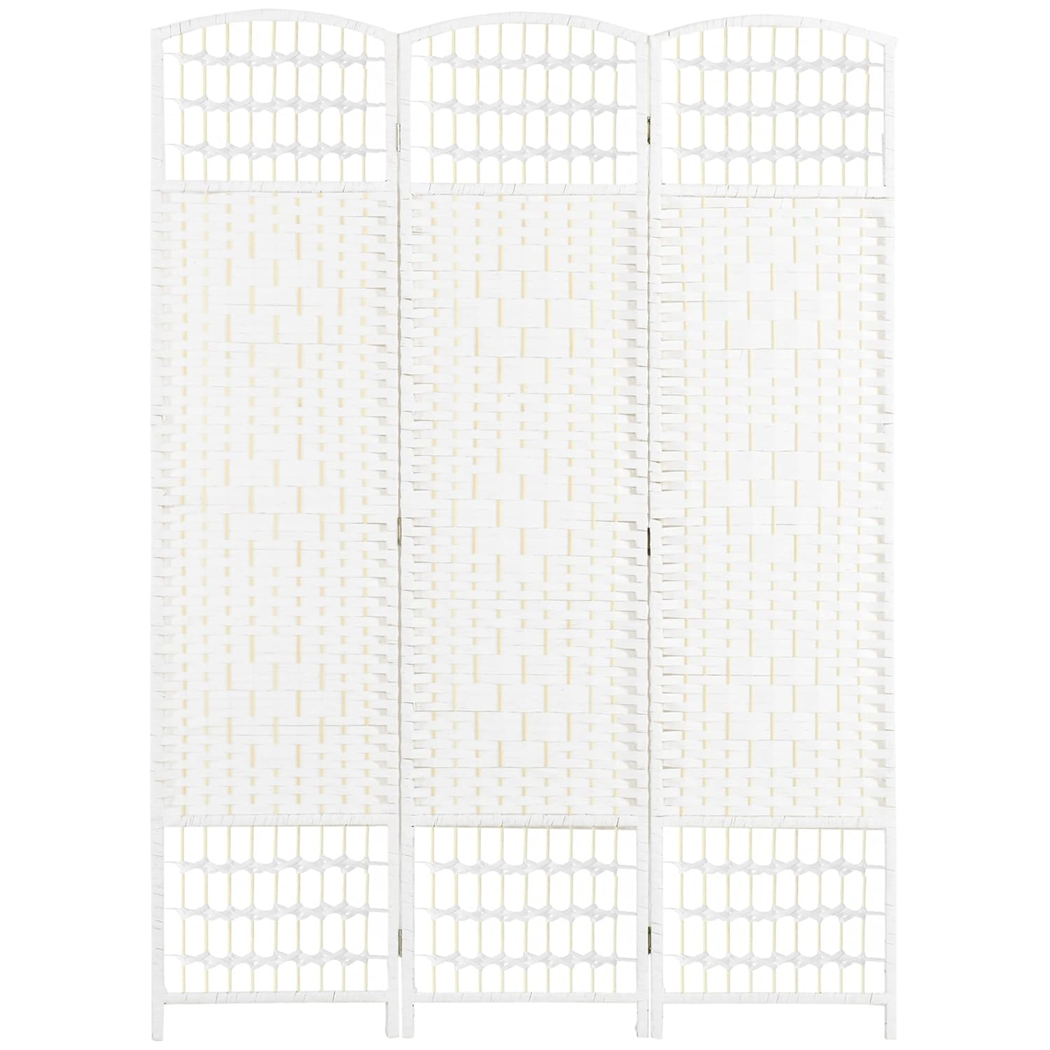 White Wave Fiber Freestanding Partition Wall Divider, 3 Panel Room Separator, Folding Privacy Screen, 5.6'