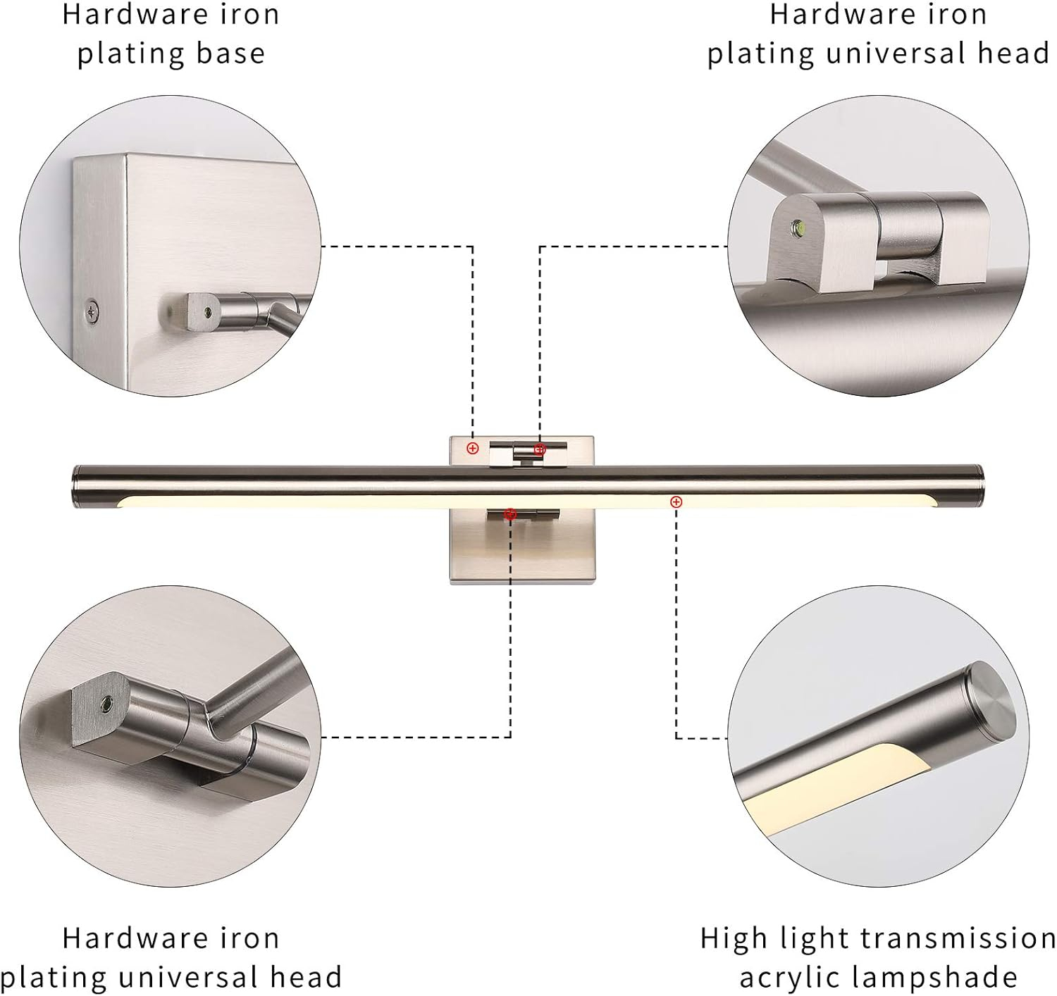 Joosenhouse Modern LED Picture Light Fixtures 24.4" Inch, Artwork Accent Lights with Single Swing Arm for Painting, Brushed Nickel, 14W (80W Eqv.), Warm White 3000K, Hardwire Connection…