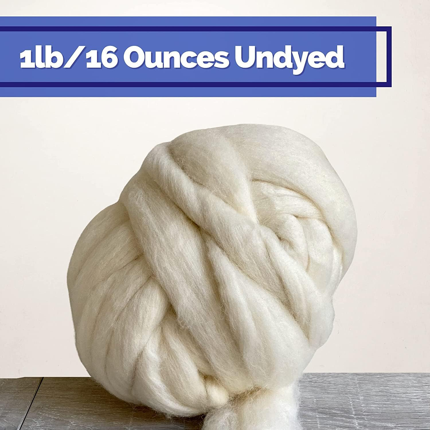 Corriedale Wool Roving 1 lb (16 Ounces) for Spinning | Soft Chunky Jumbo Yarn for Arm Knitting Blanket |100% Natural Undyed (Off-White) Wool Yarn Bulk, Felting Core, Carded Stuffing