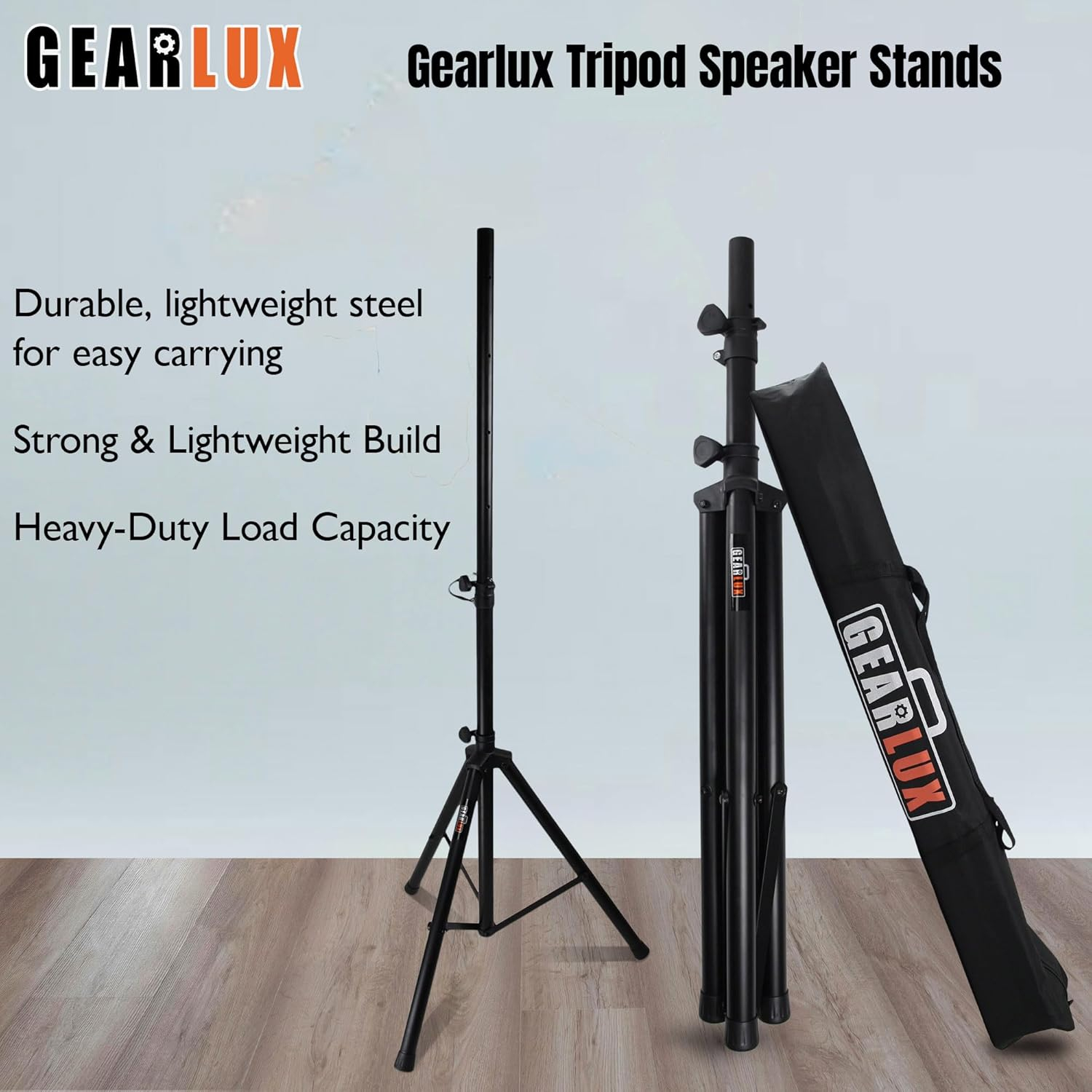 Gearlux Tripod Speaker Stands with Carrying Case and Speaker Cables
