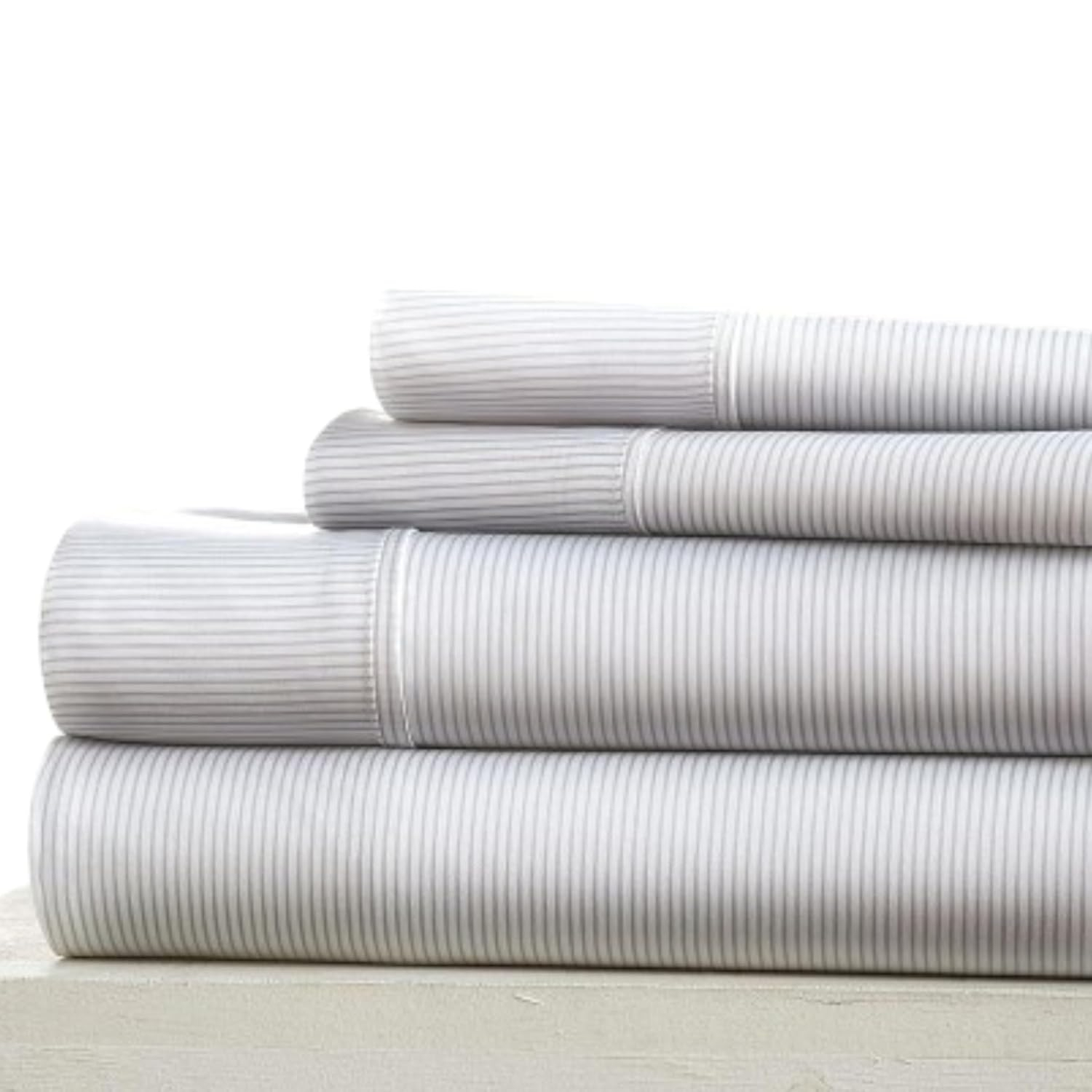 Linen Market Double-Brushed Patterned Microfiber Full Sheet Set 4 Piece – Oeko-TEX Certified Ultra Soft & Wrinkle-Free - 16" Deep Pocket Sheets - Easy Care Full Size - Pinstriped Light Gray