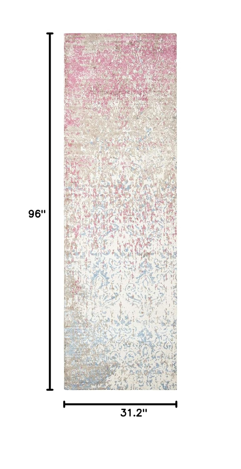 SAFAVIEH Expression Kliment Abstract Overdyed Runner Rug, Ivory/Blue, 2'6" x 8'