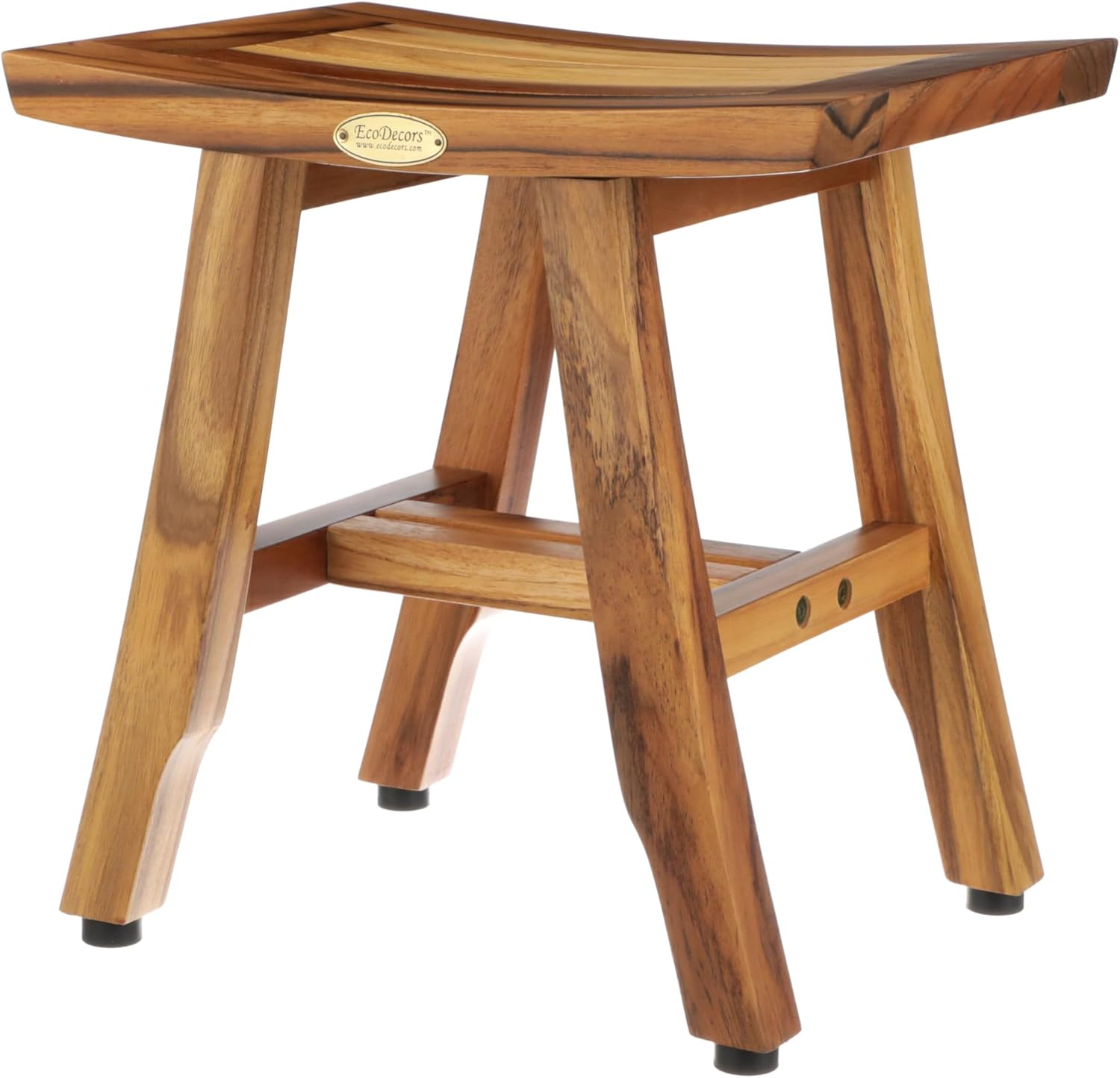 EcoDecors® Satori® 14" Solid Teak Shower Bench, Water-Resistant Bath Stool with Adjustable Feet, EarthyTeak Finish, Indoor/Outdoor Use