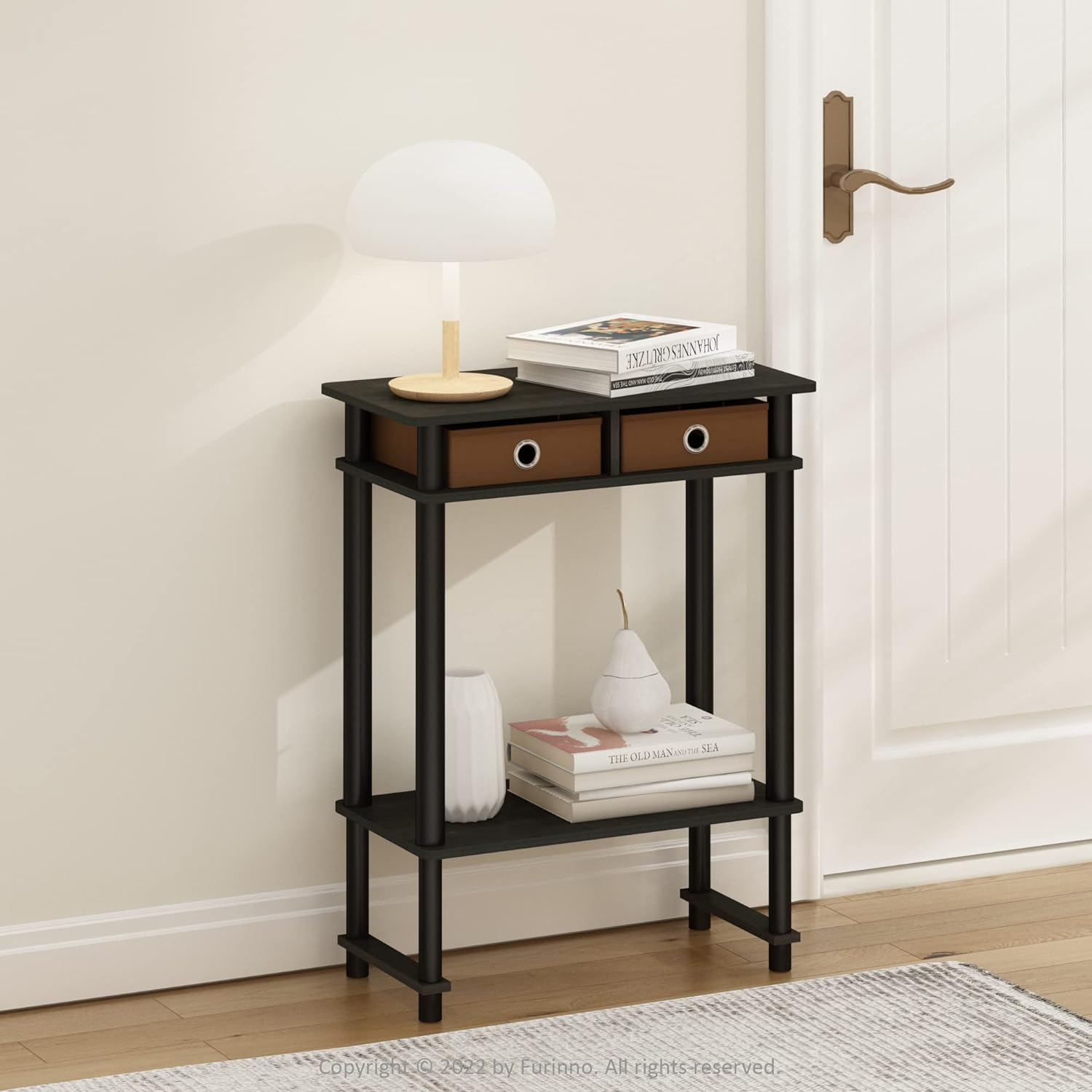 Furinno Turn-N-Tube Tall-Wide Hallway Console Table with Bin, Espresso/Brown
