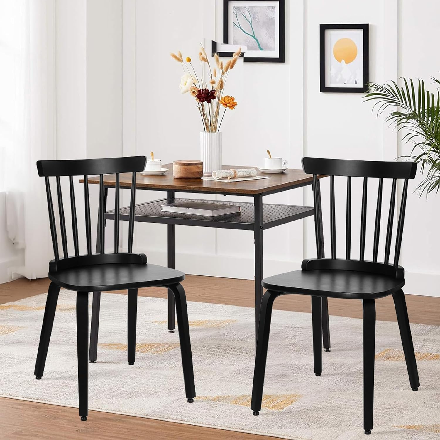 Dining Chair Set of 2 Solid Wood Farmhouse Windsor Style Side Chair for Dining Room Kitchen Office