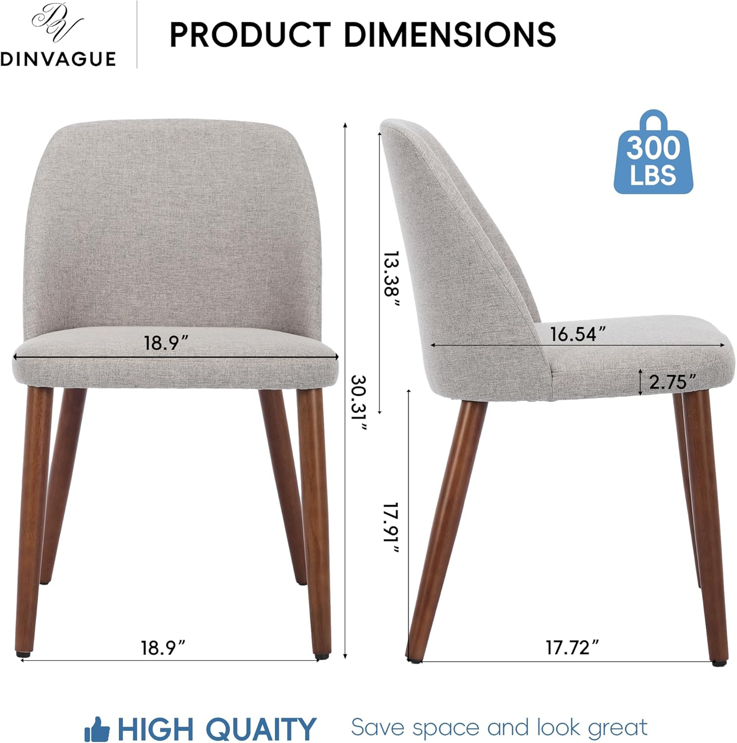 Dining Chairs Set of 2,Dining Chairs with Fabric Upholstered and Solid Wood Legs,Kitchen Side Chair,Thick Cushions Seat,Easy Assembly for Dining Room Living Room Bedroom (Beige)