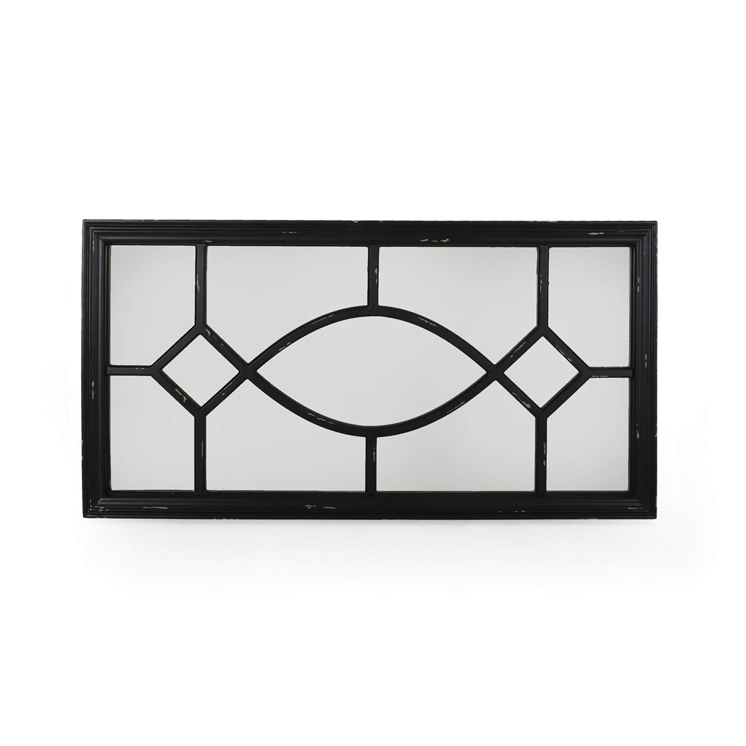 GDF Studio Amwiler Farmhouse Wooden Rectangular Mirror, Distressed Black
