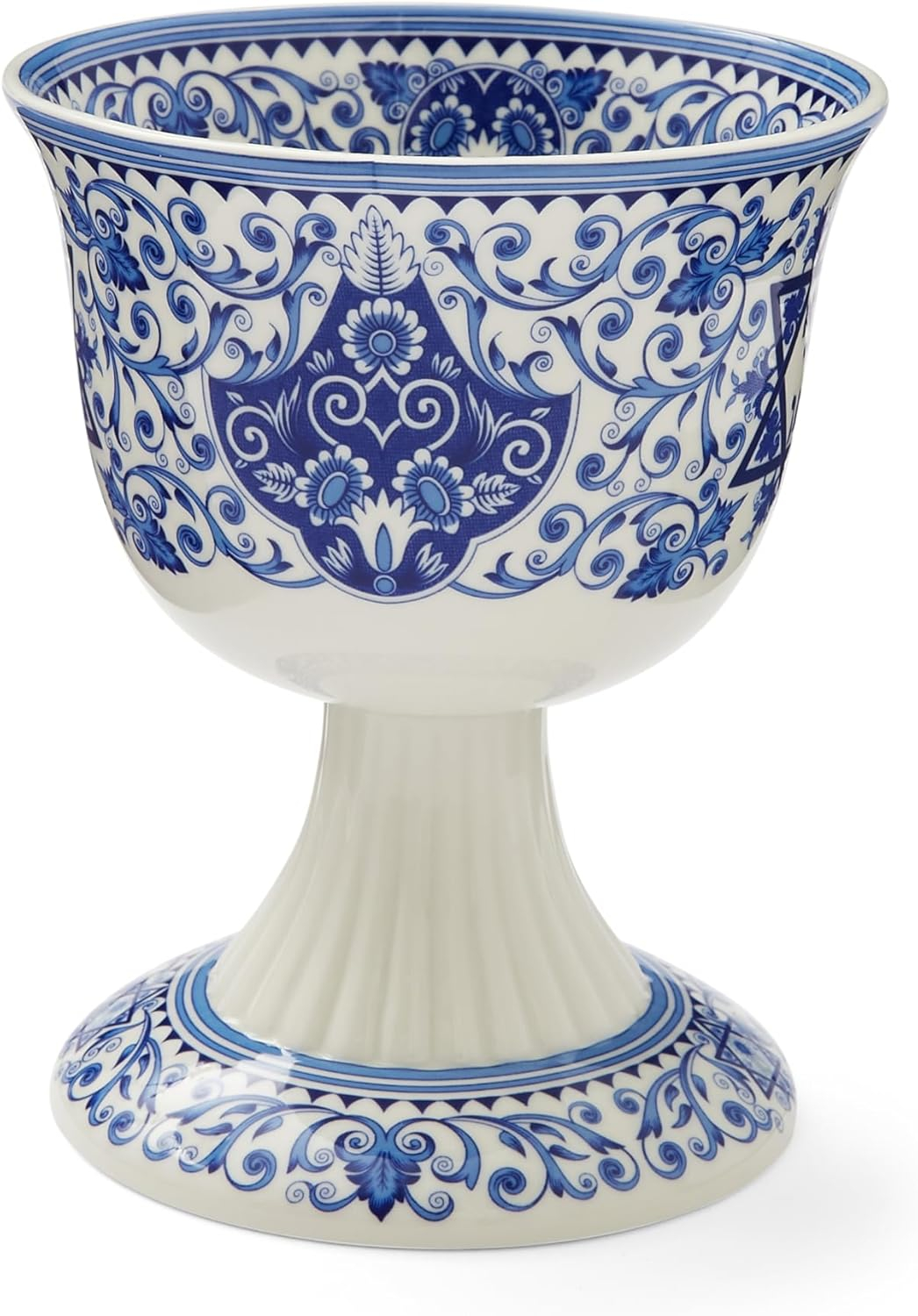 Traditional Blue and White Porcelain Kiddush Cup with Floral Motif