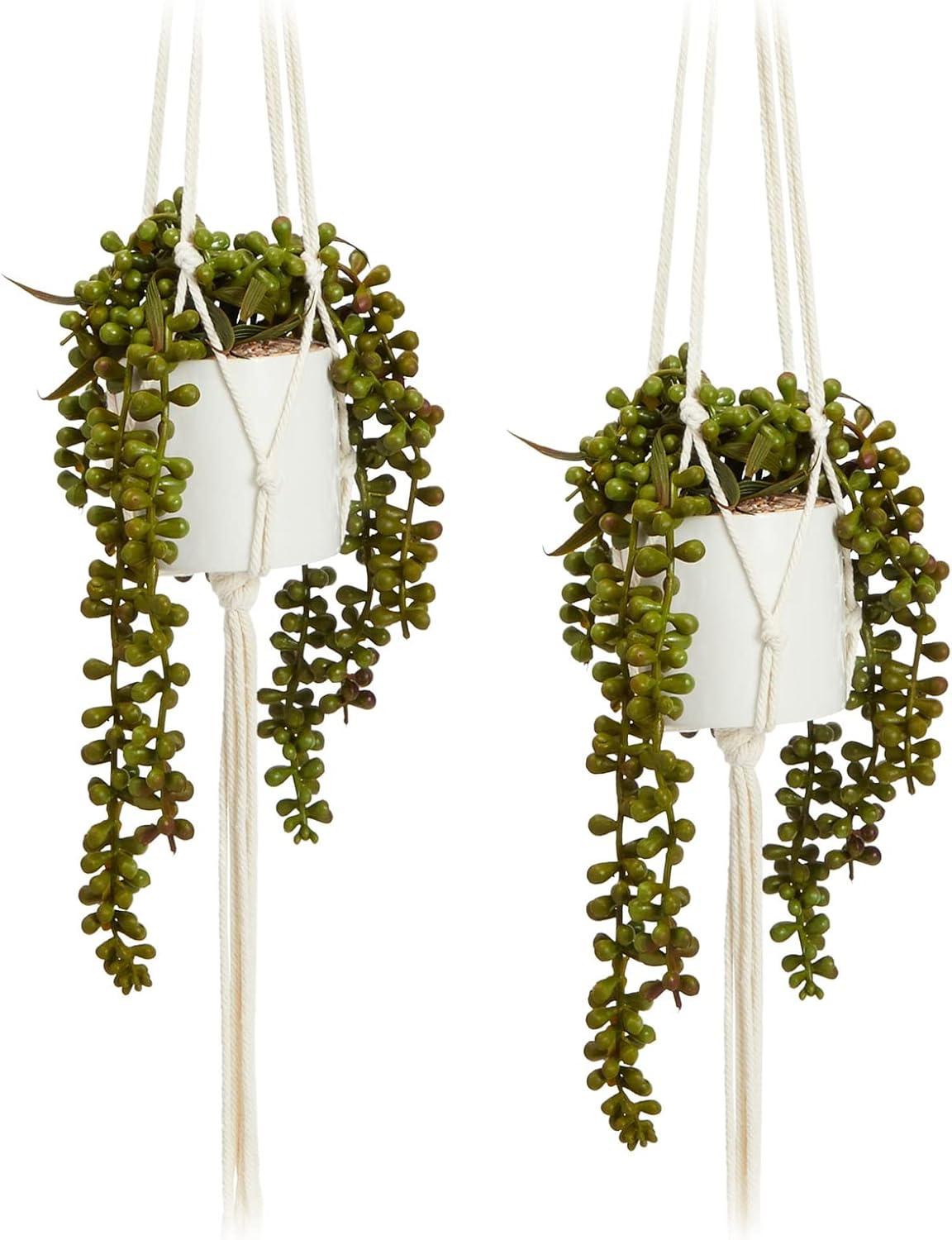 Juvale Hanging Artificial String of Pearls Plant with White Ceramic Pot for Wall Decor, House Warming Gift (31 in, 2 Pack)