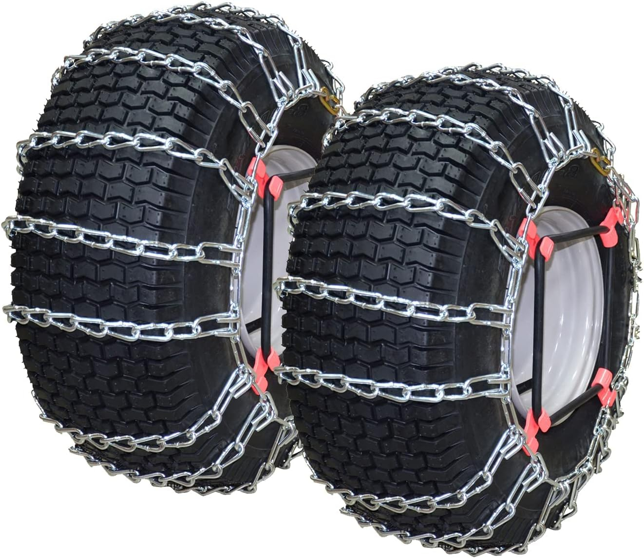 OakTen Set of 2 Tire Chains with Tensioners for Lawn & Garden Tractors Mowers, 2-Link, Fits for Tire Size 22x8x10 22x8x12
