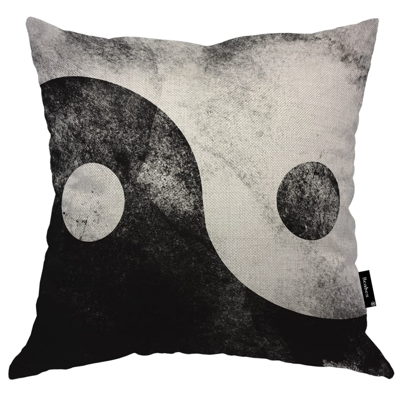 18x18 Inch Cushion Case Decor Yin Yang, Traditional Yin and Yang Sign Black White Farmhouse Throw Pillow Cover Home Pillowcase Decorations for Sofa Couch Office Car