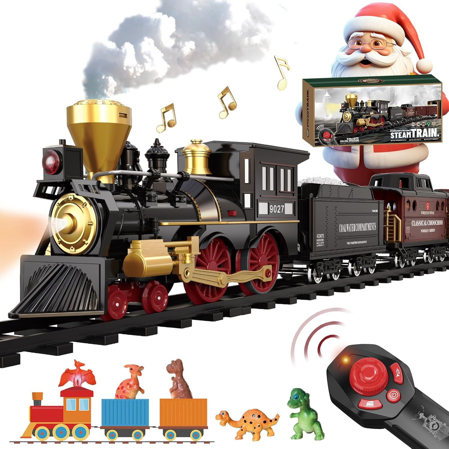Train Set for Kids Remote Control Christmas Train Toys w/Steam Locomotive,Passenger Carriage & Luxury Tracks, Electric Trains w/Realistic Smoke,Sounds & Lights, Birthday Gift for Boys Girls 3 4 5 6 7