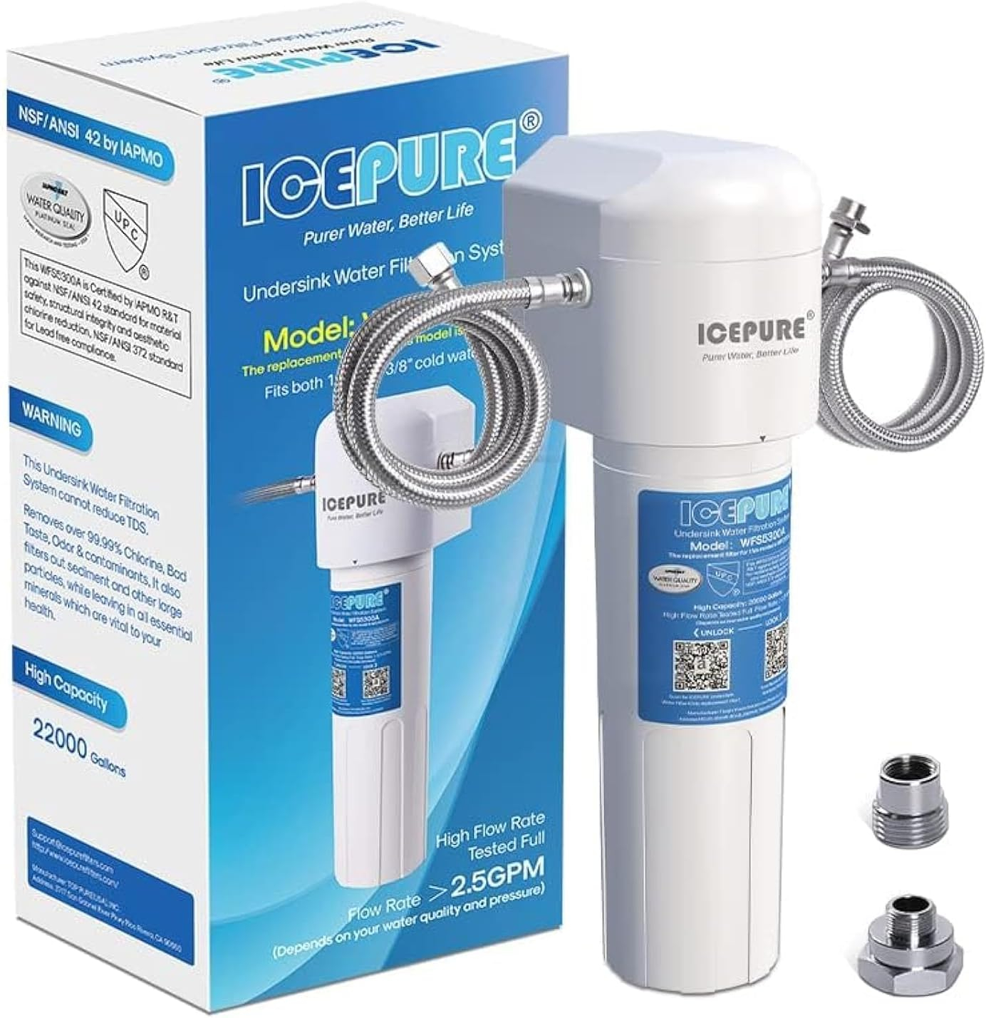 ICEPURE Under Sink Water Filter System, 3 Years or 22000 Gallons Ultra High Life NSF/ANSI 42 Certified, Removes Heavy Metals,Chlorine,Direct Connect Under Counter Drinking Water System, USA Tech