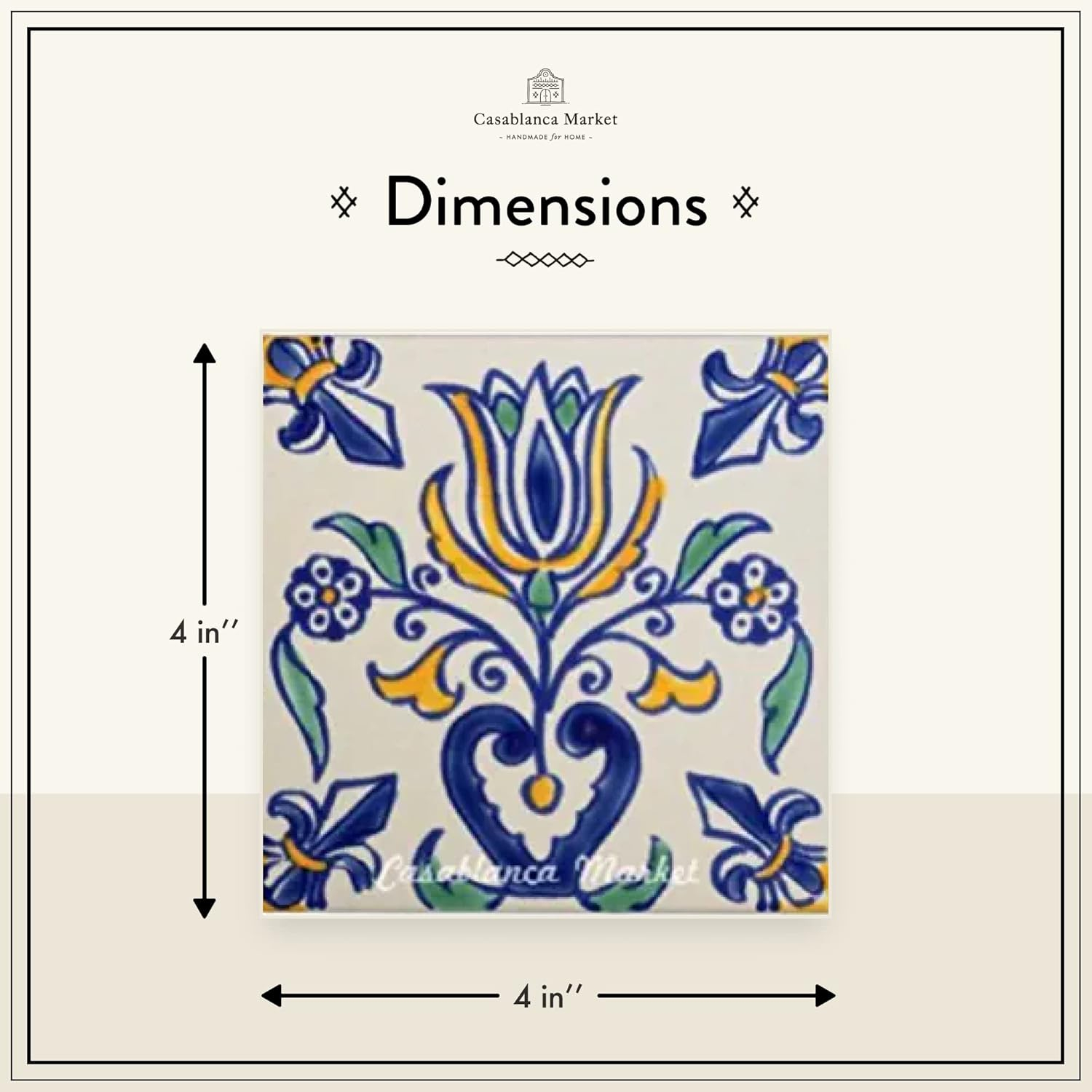 Casablanca Market Mediterranean 4'' x 4'' Hand Painted Ceramic Decorative Accent Tile
