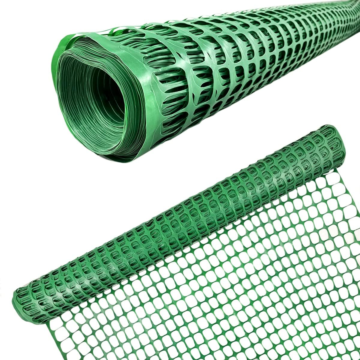 Ashman Plastic Mesh Fence, 4'x50' Feet, 1 Roll, Green, Construction Barrier Netting, Garden Fencing, Fences Wrap, Above Ground, for Snow, Poultry, Chicken, Deer, Patio, Garden Netting, Green 50FT.