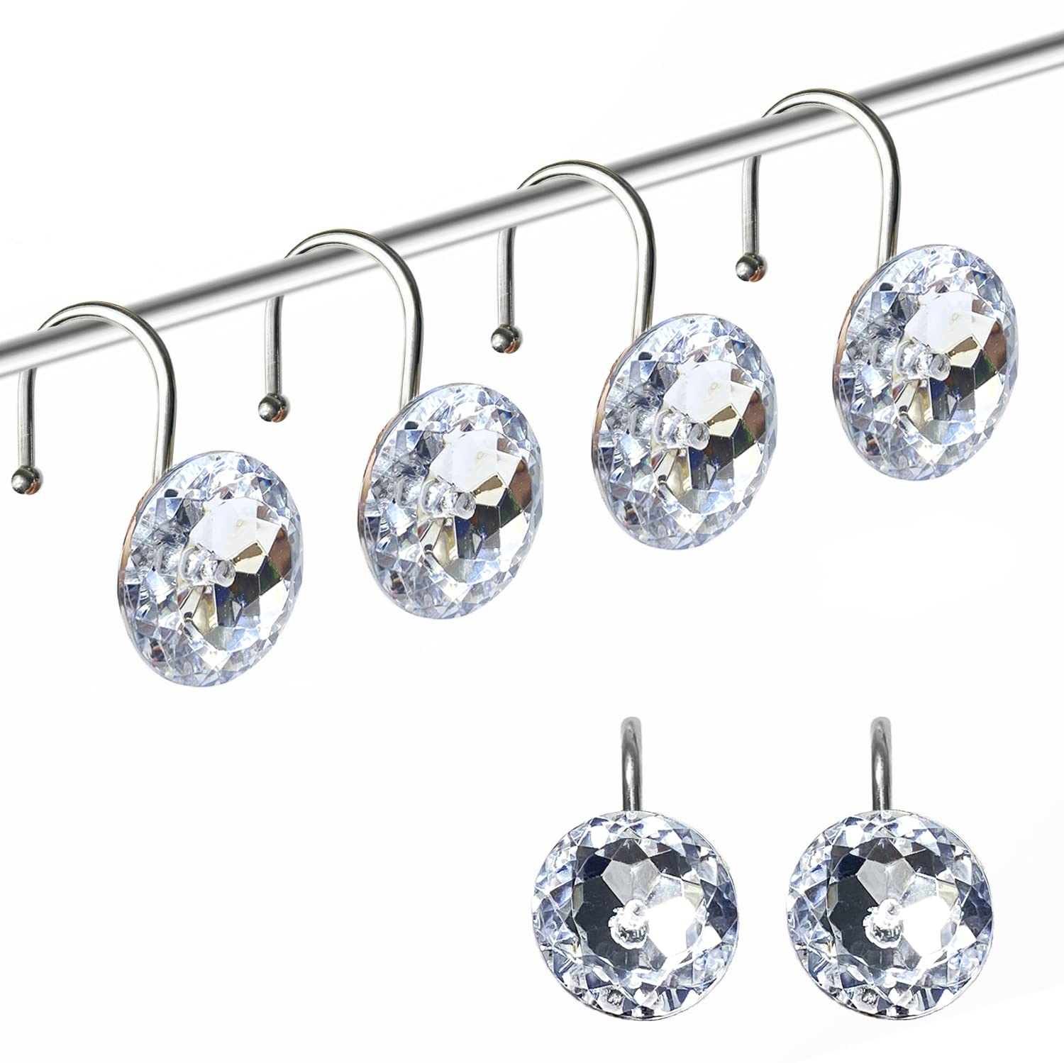 Clear Acrylic Rhinestone Stainless Steel Shower Curtain Hooks Set