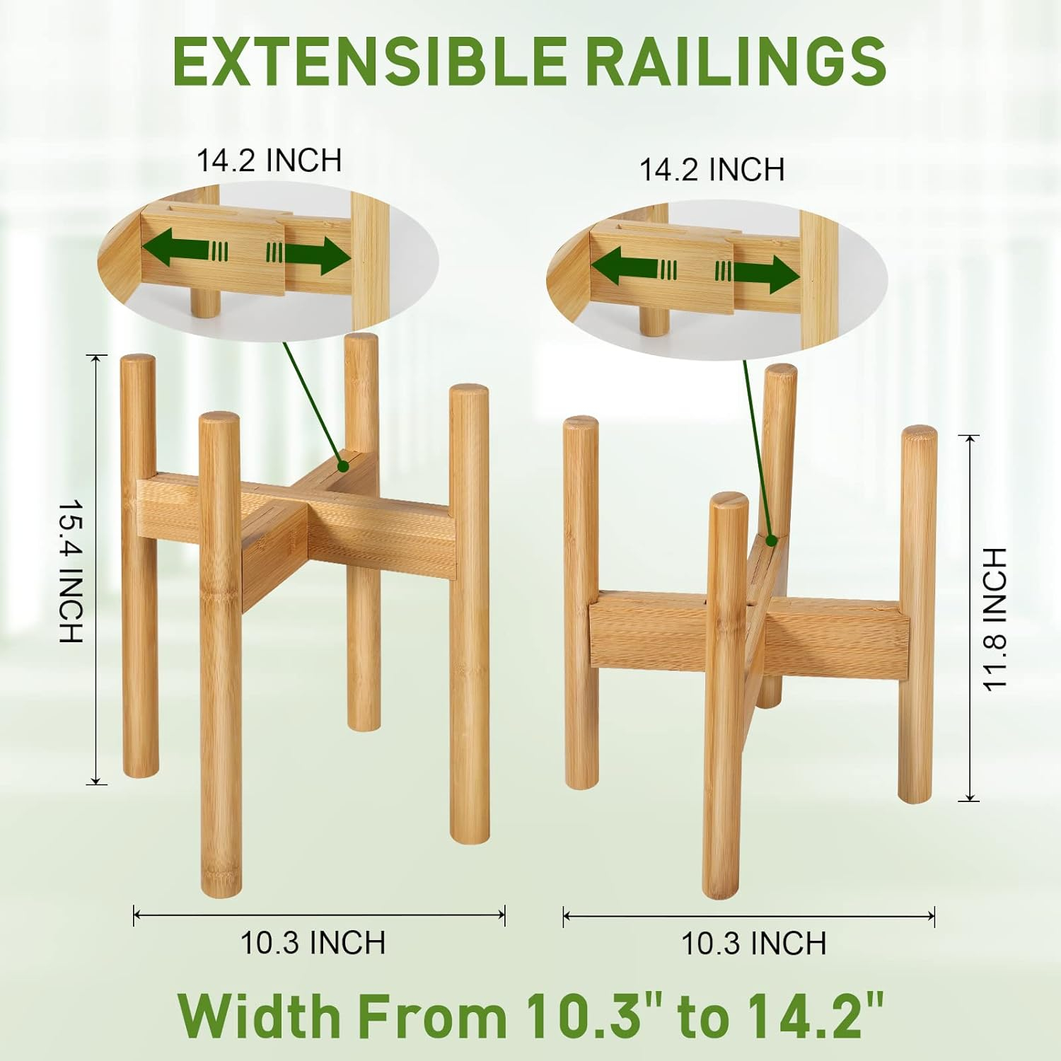 2 Pack Bamboo Plant Stands, Adjustable Plant Stand Indoor, Mid Century Modern Plant Stand, Plant Holder for Living Room, Balcony Fits 8 to 12 Inches Pots (Beige)