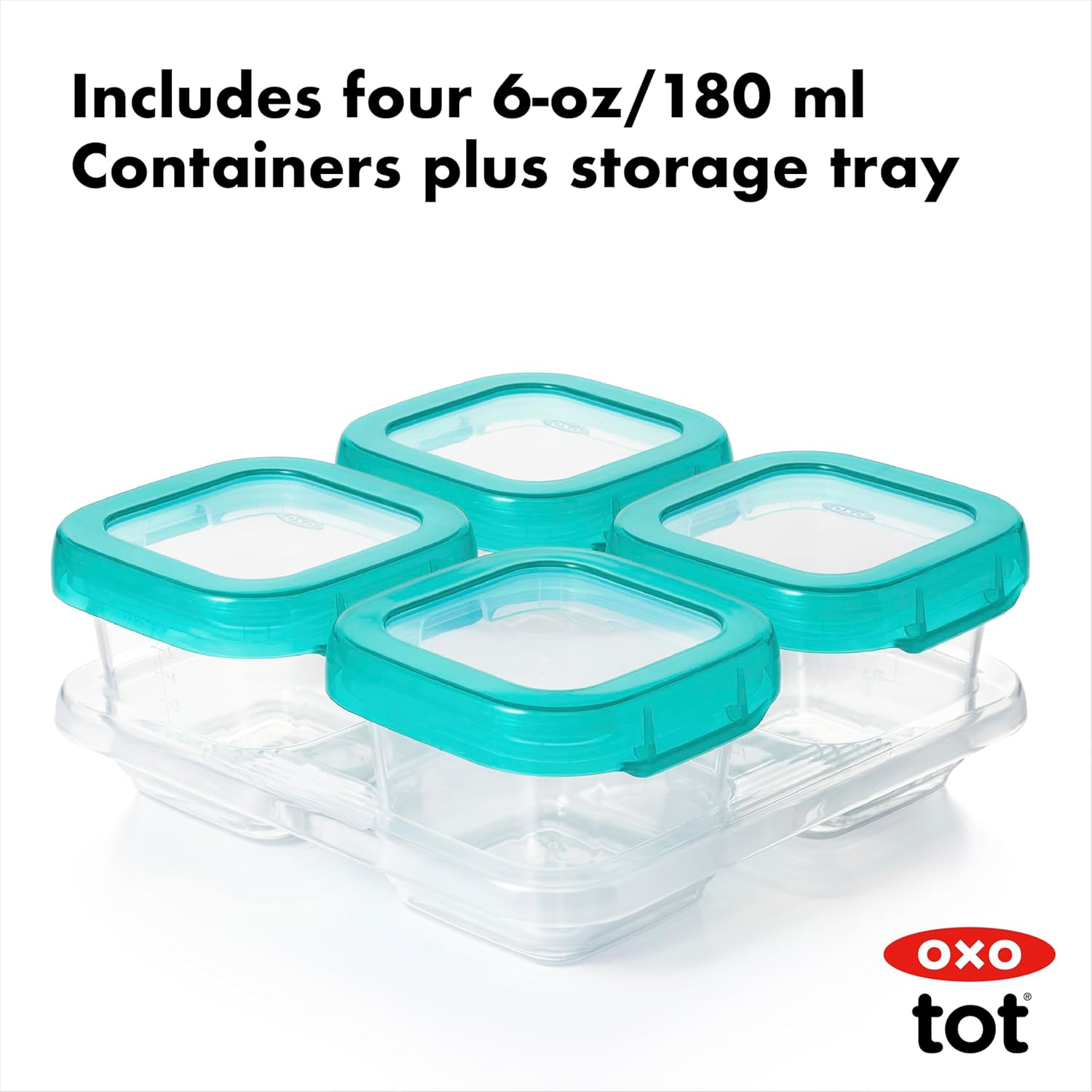 OXO Tot Baby Blocks Food Storage Containers, 6 oz, Teal, 4-pack, for Infants Ages 0-12 Months