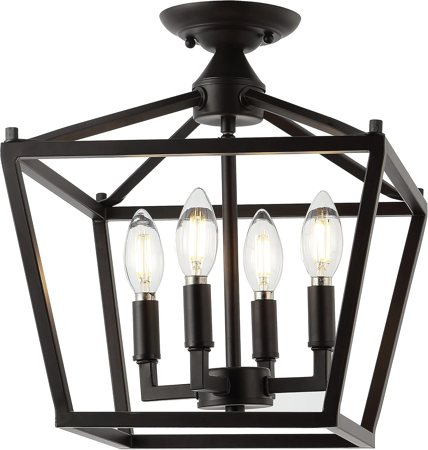 JONATHAN Y Milton Mini Lantern 4-Light Iron Modern Farmhouse LED Flush Mount, by JONATHAN  Y Oil Rubbed Bronze