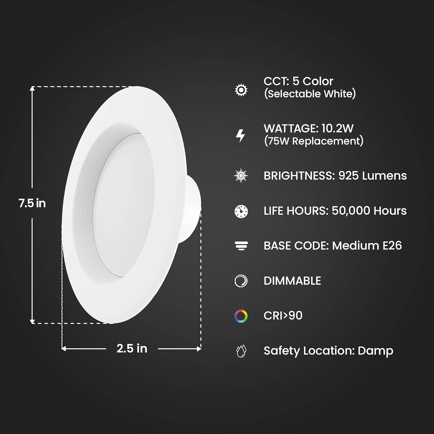 Feit 3019406 0.83 in. 75W LED Recessed Downlight, White