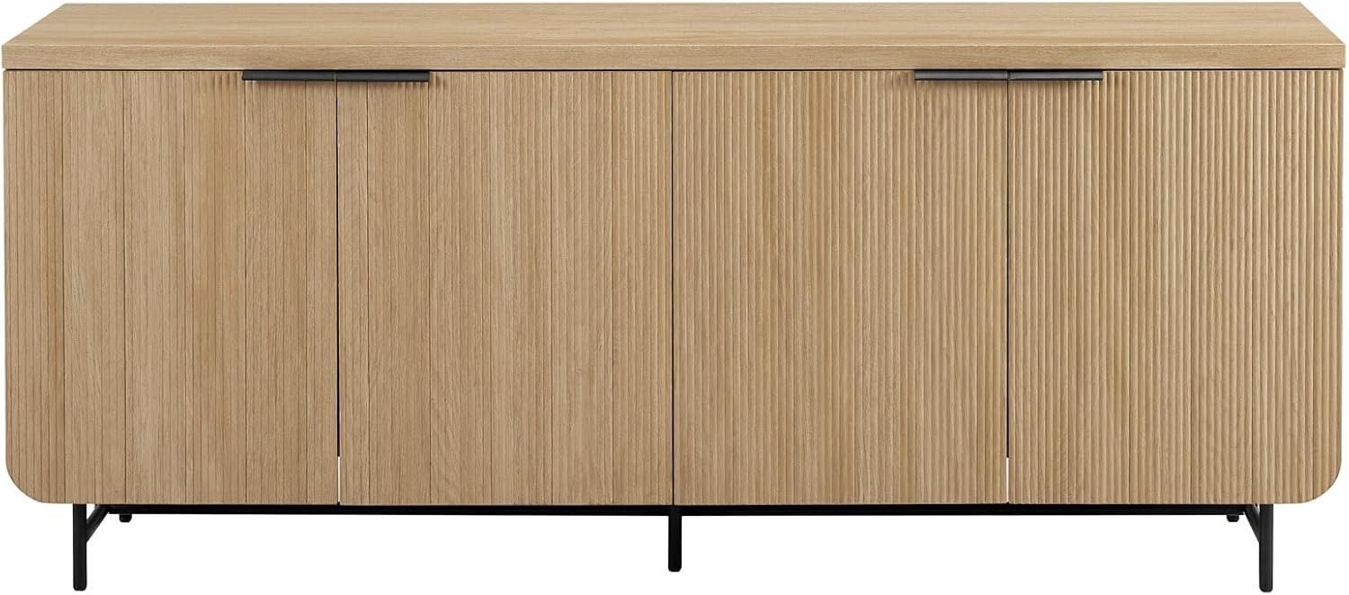 Walker Edison 69” Scandinavian 4-Door Reeded-Front Sideboard, Black & Coastal Oak