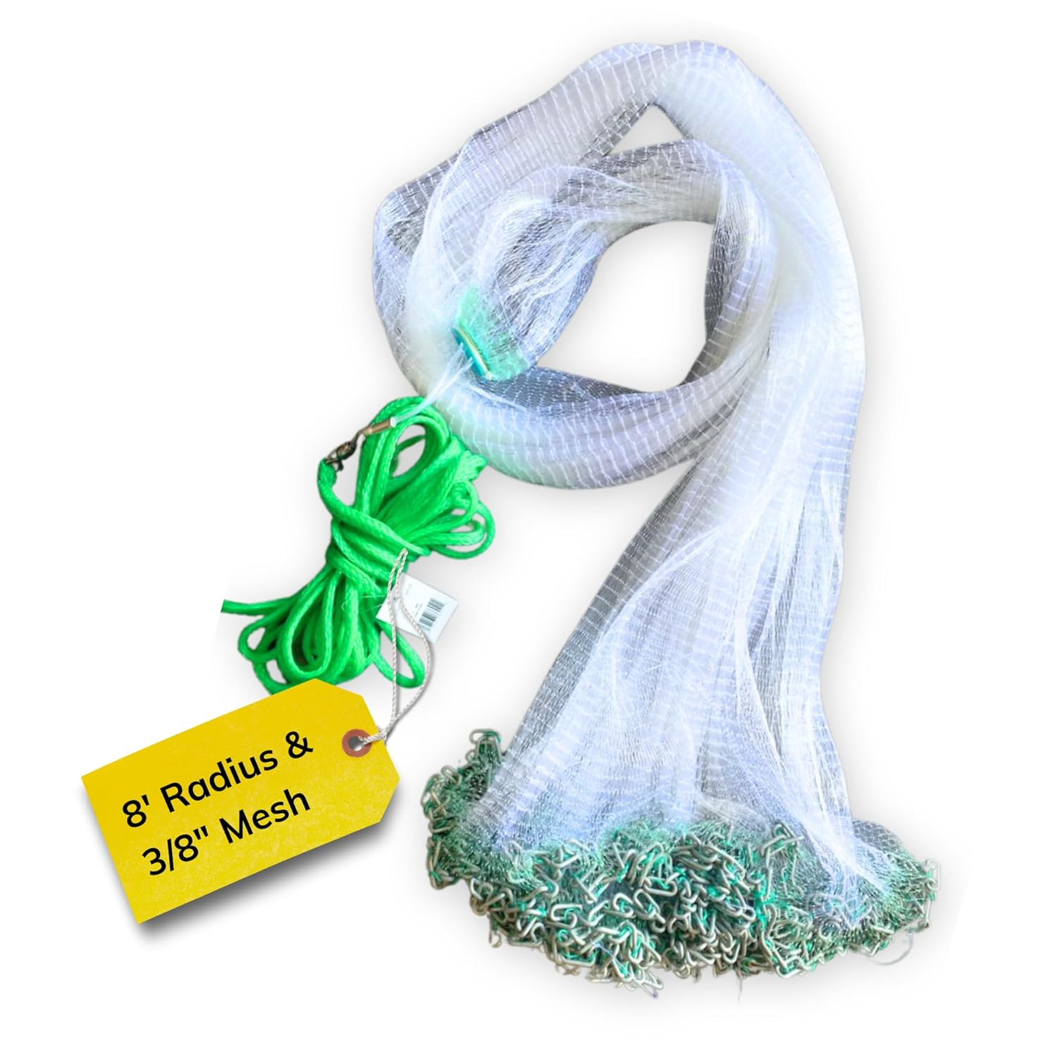 Silver Catch 8' Radius Cast Net Featuring 3/8" Mesh, True Six-Panel Design for Effective Smaller Bait Capture, Durable and Reliable