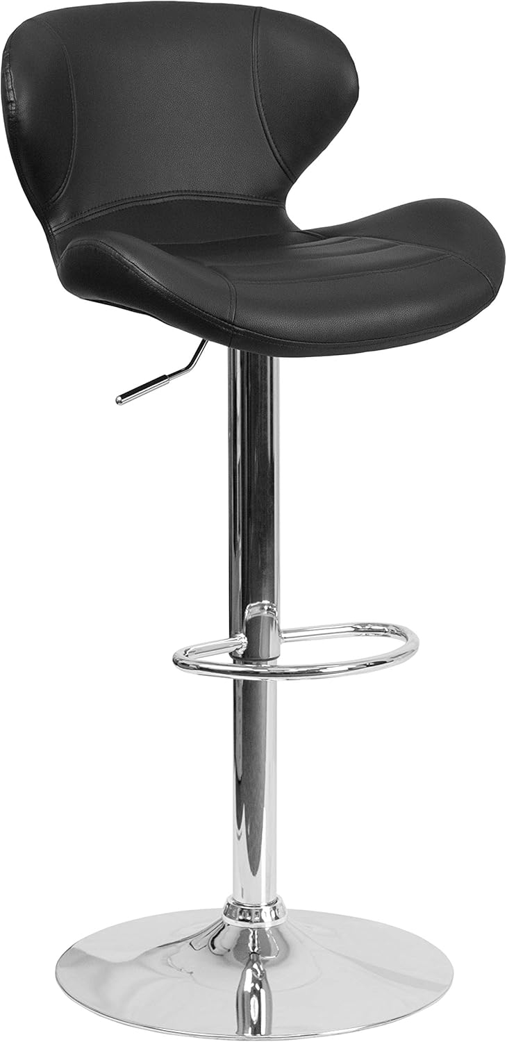 Flash Furniture Contemporary Brown Vinyl Adjustable Height Barstool with Curved Back and Chrome Base