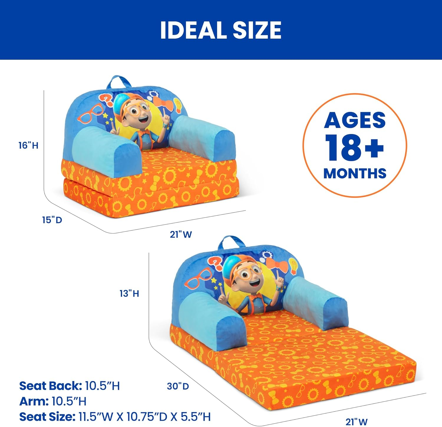 Blippi Cozee Buddy Flip-Out Chair by Delta Children, Blue