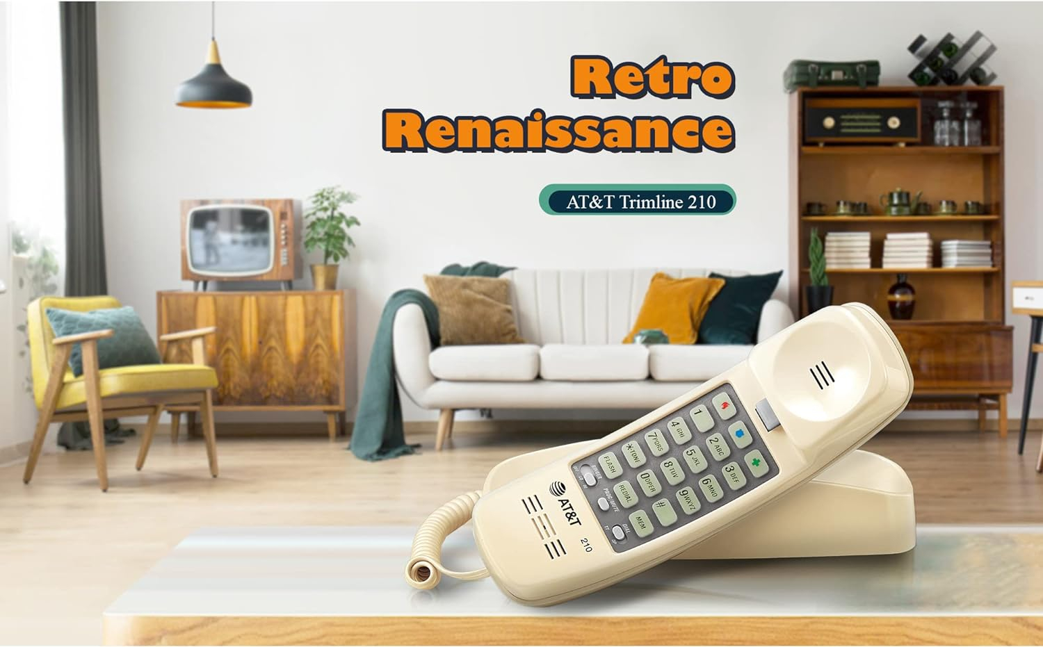 AT&T TRIMLINE 210 Corded Home Phone, No AC Power Required, Improved Easy-Wall-Mount, Lighted Big Button Keypad, 13 SpeedDial Keys, Last Number Redial, Mute, Flash, Volume Control, Beige
