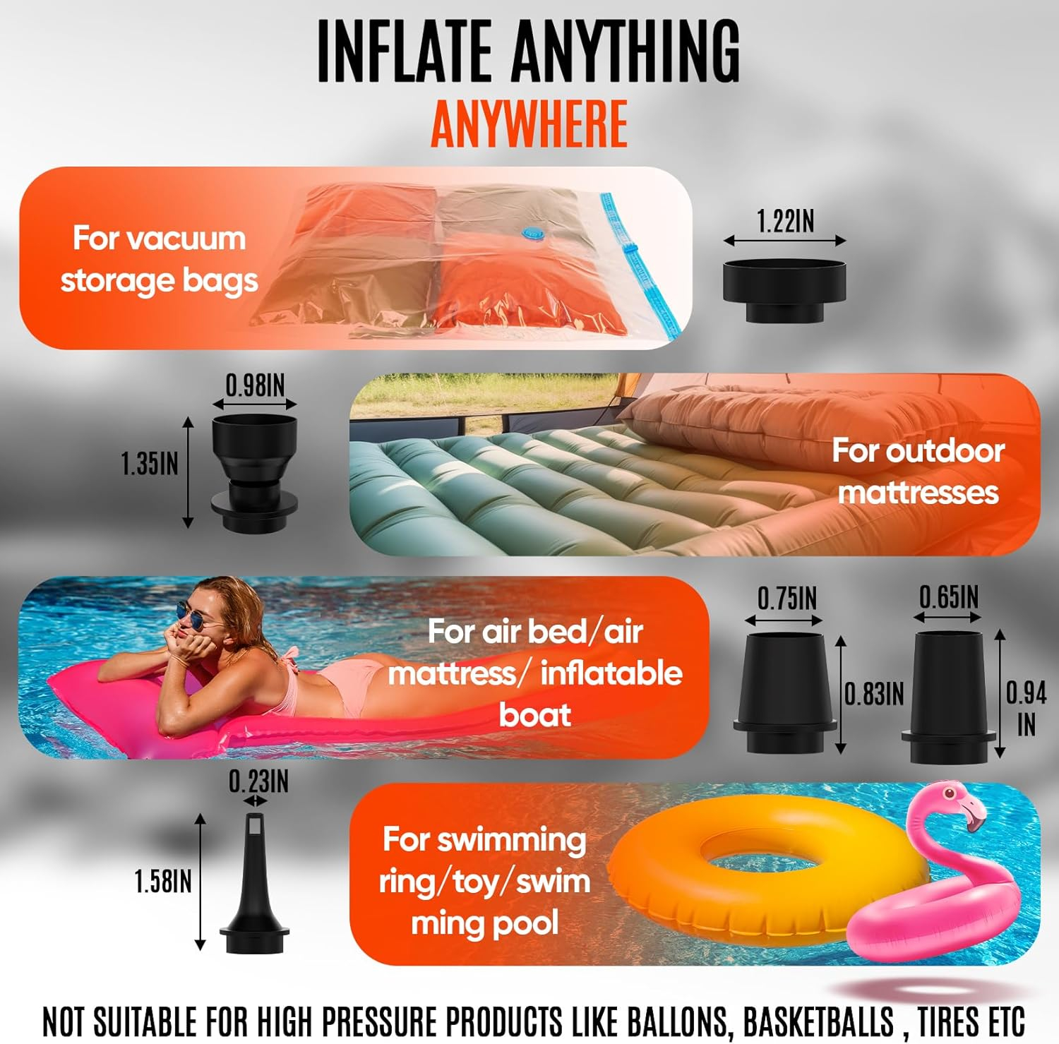 Portable Air Pump for Inflatables - 2400mAH Rechargeable Battery Powered Air Mattress Pump - Mini Air Pump for Air Mattress Bed, Pool Floats Inflator, Boat, Inflatable Cushions, Toys