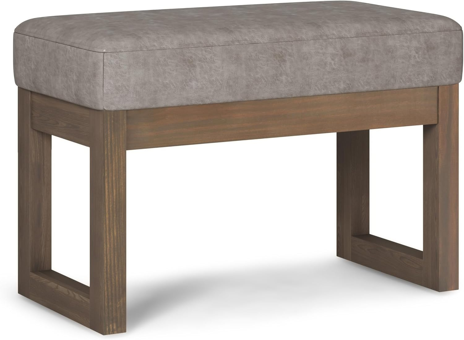 Pemberly Row 26" Faux Air Leather Ottoman Bench in Distressed Gray Taupe