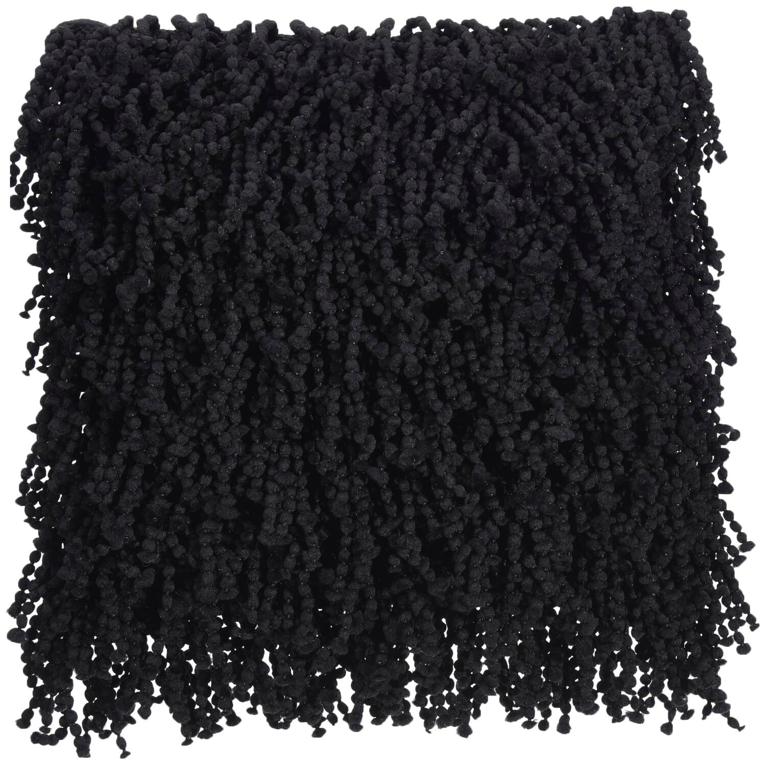 Black Hand-Knotted Shag 20" Square Throw Pillow