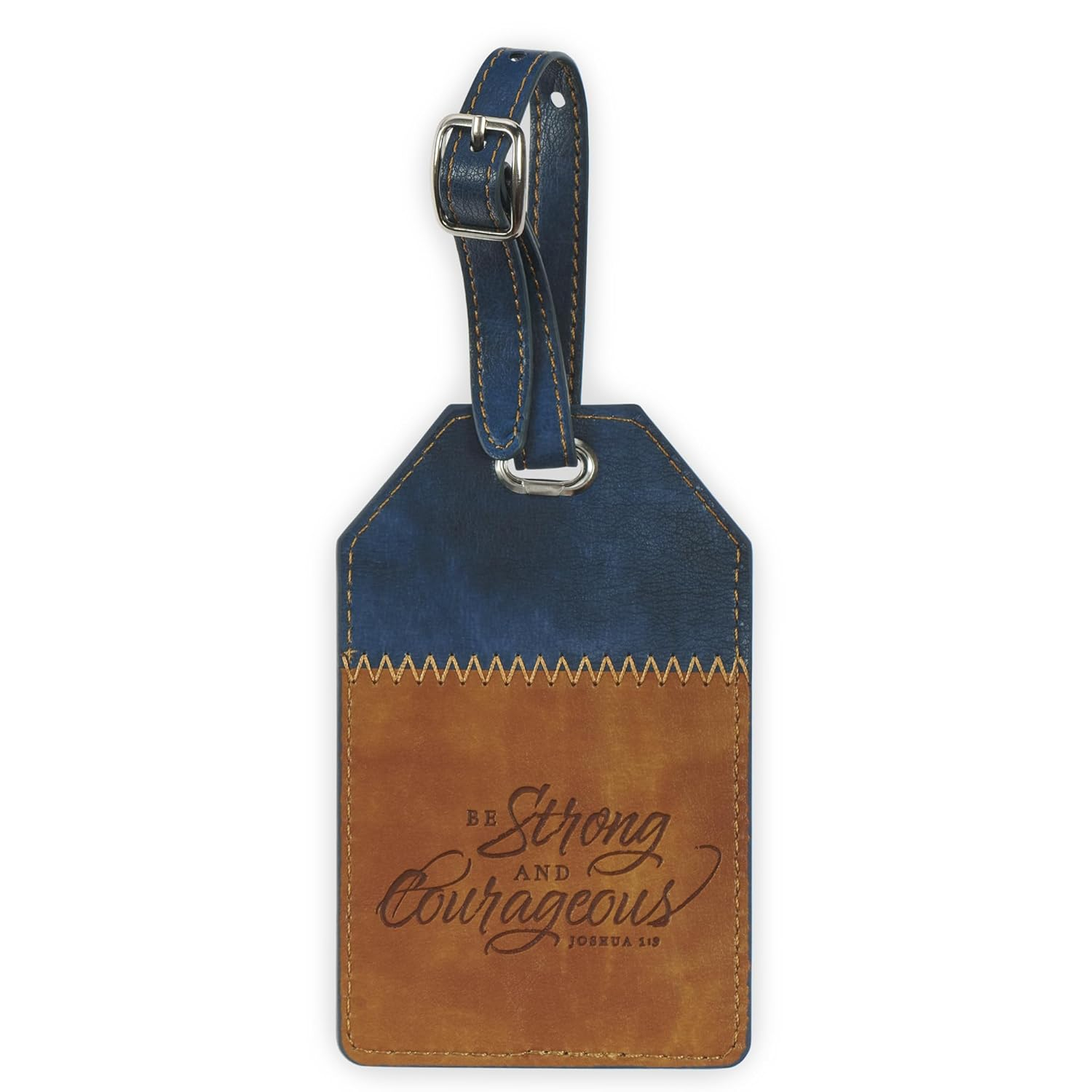 Christian Art Gifts Inspirational Vegan Leather Scripture Luggage Tag for Men & Women: Strong & Courageous - Baggage Accessory for Carry-On, Checked Bags, Backpacks, 4.8 X 3.1, Black/Brown (Other)