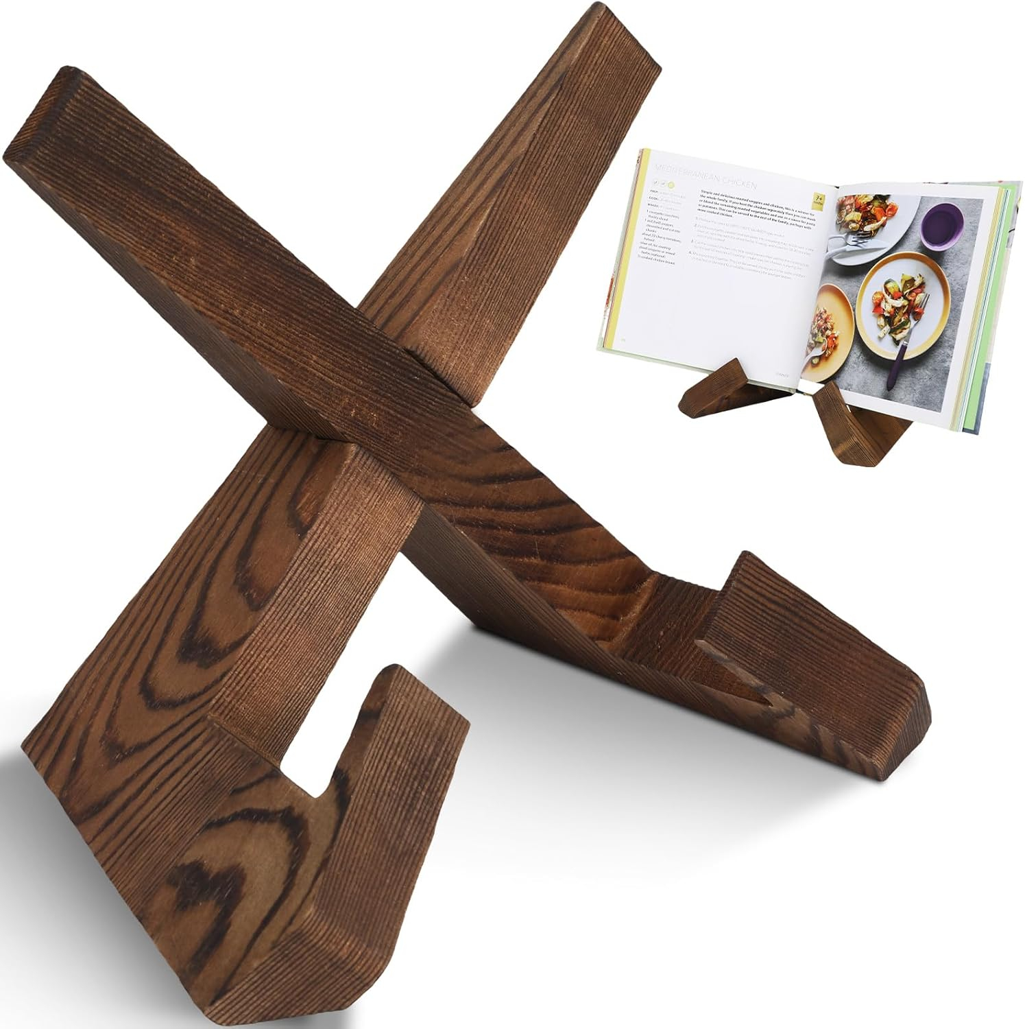 Rustic Brown Solid Wood Adjustable Cookbook Stand Holder
