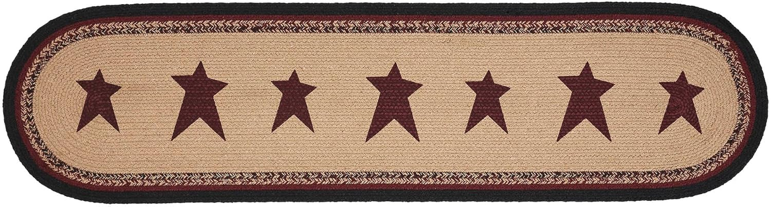Rustic Burgundy Star Braided Cotton Polyester Table Runner 12x48