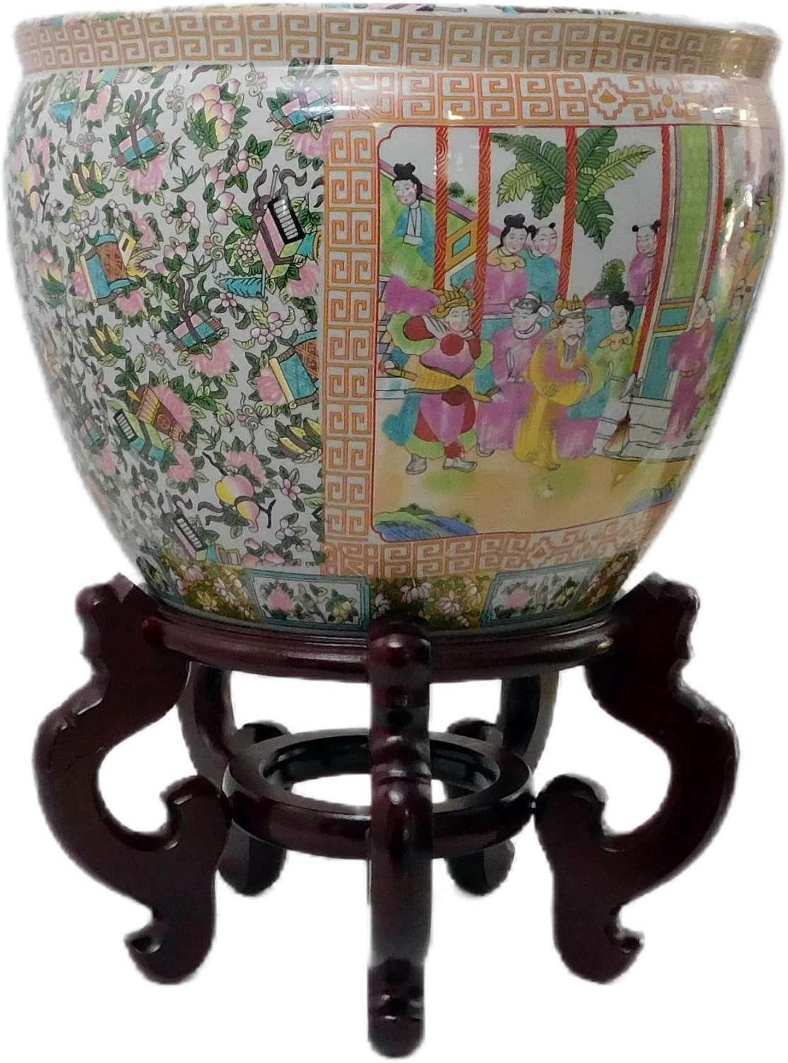Hand Painted Chinese Porcelain Round Plant Pot, 12-inch