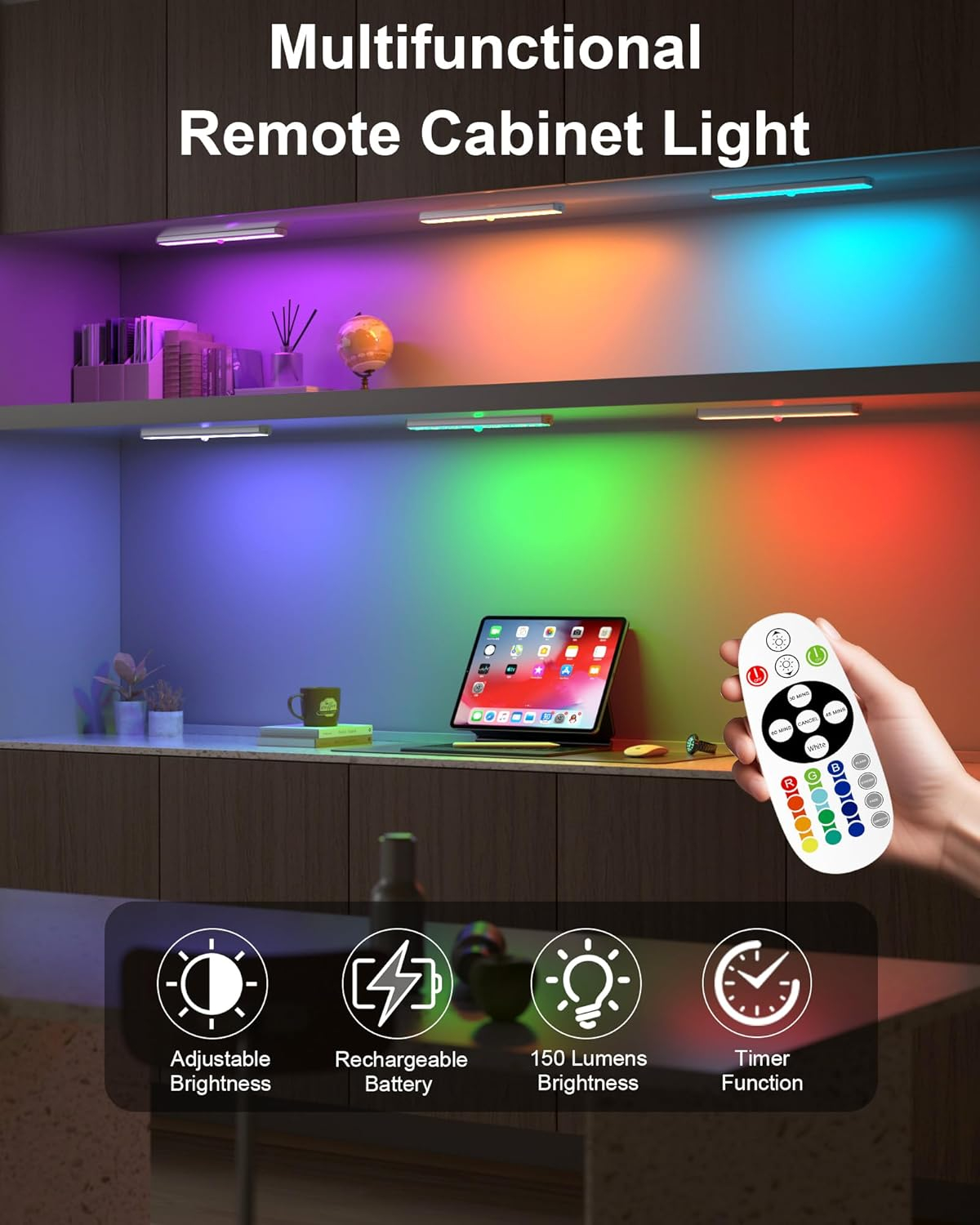 SZOKLED Under Cabinet Lights Wireless, 48-LED Under Cabinet Lighting Rechargeable, Closet Light with Timer & Dimmable, Under Counter Lights for Kitchen Shelf Pantry Desk (4 Packs)