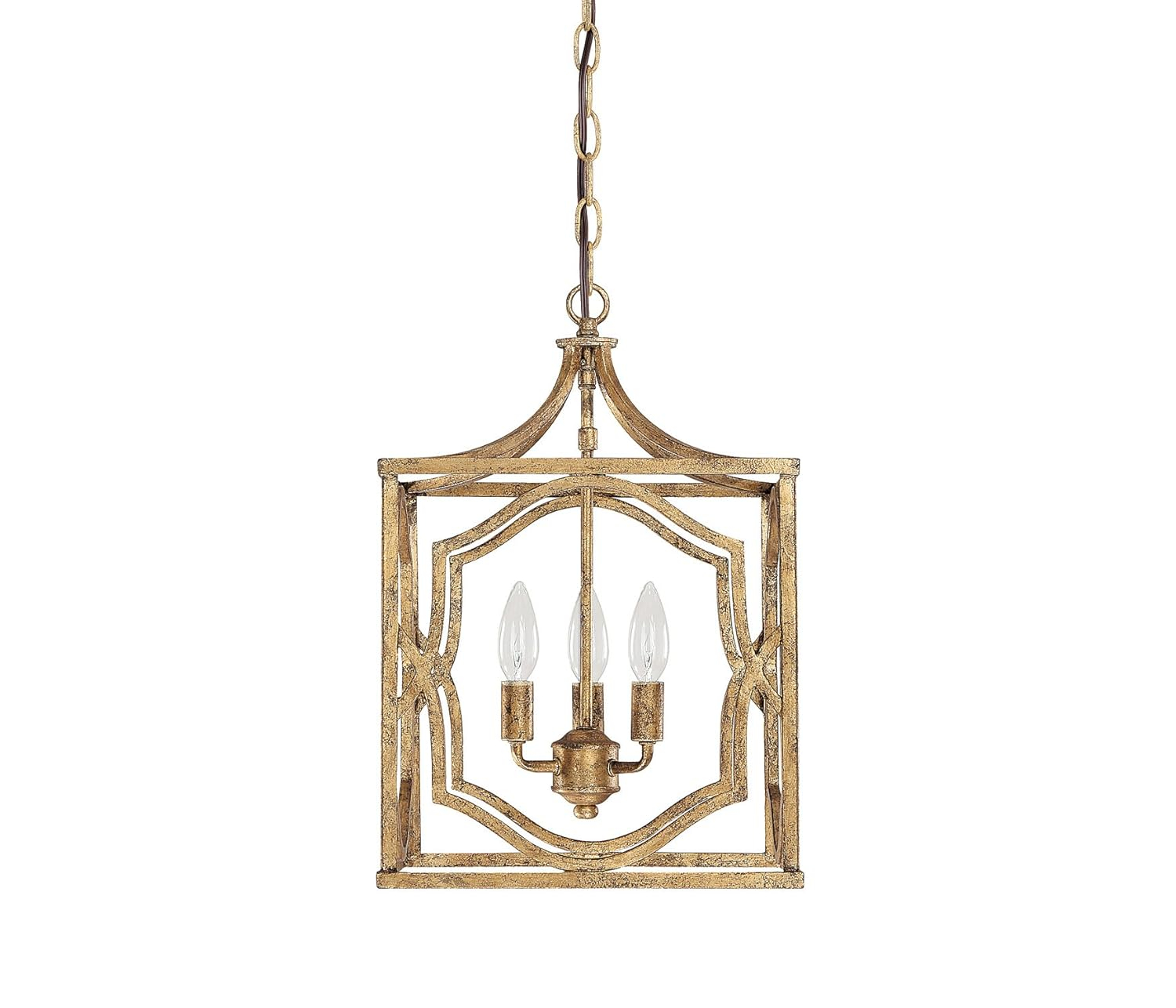 Antique Gold Transitional 3-Light Pendant with Adjustable Chain