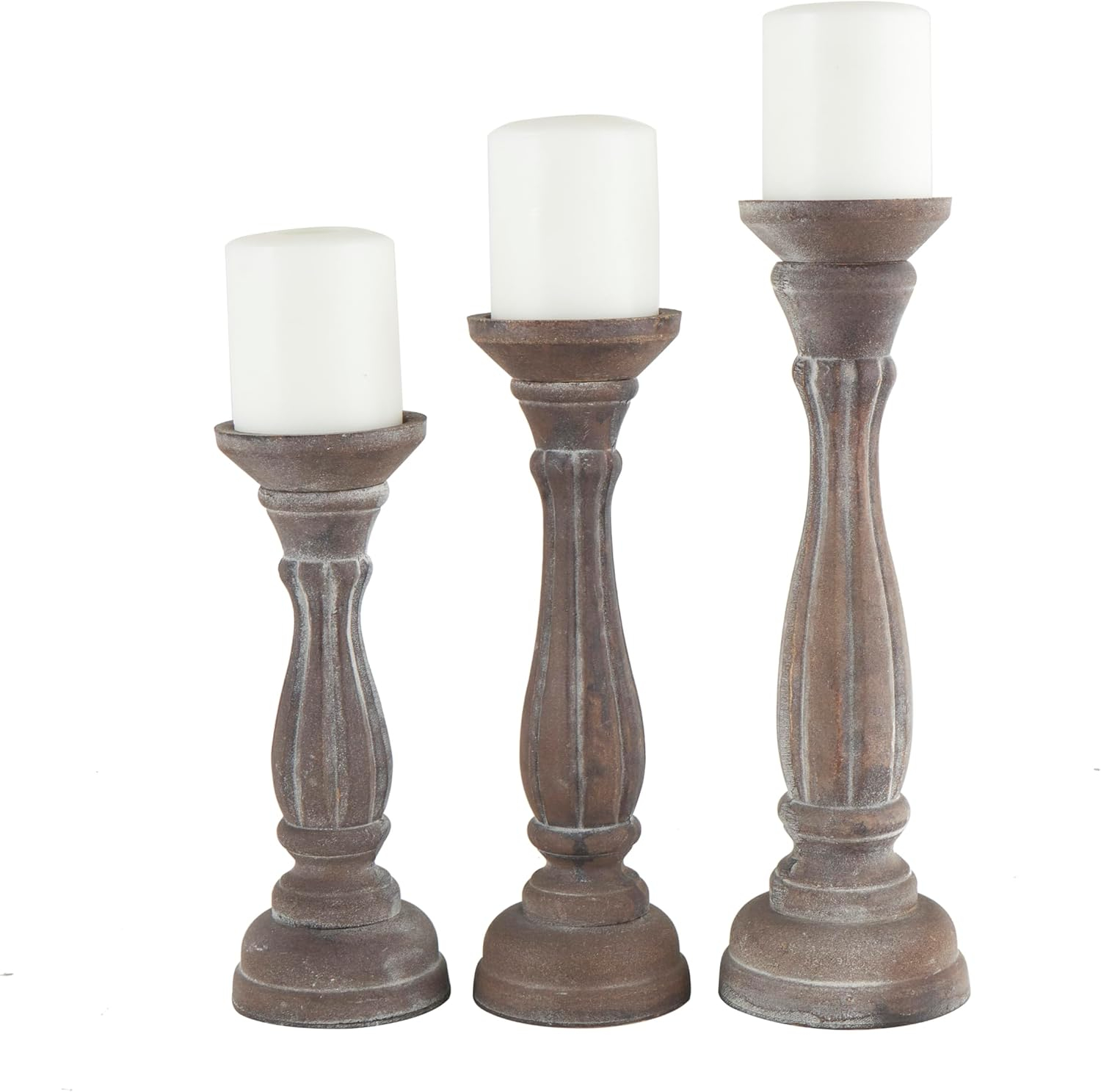 DecMode 3 Candle Brown Wood Candle Holder, Set of 3