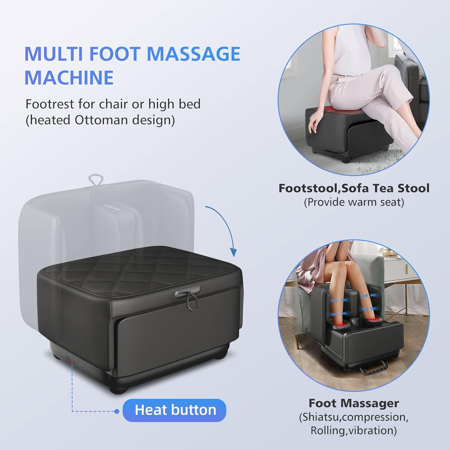 Comfier 2 in 1 Foot Massager Machine & Ottoman Foot Rest Shiatsu Calf and Foot Massager with Heat  Black