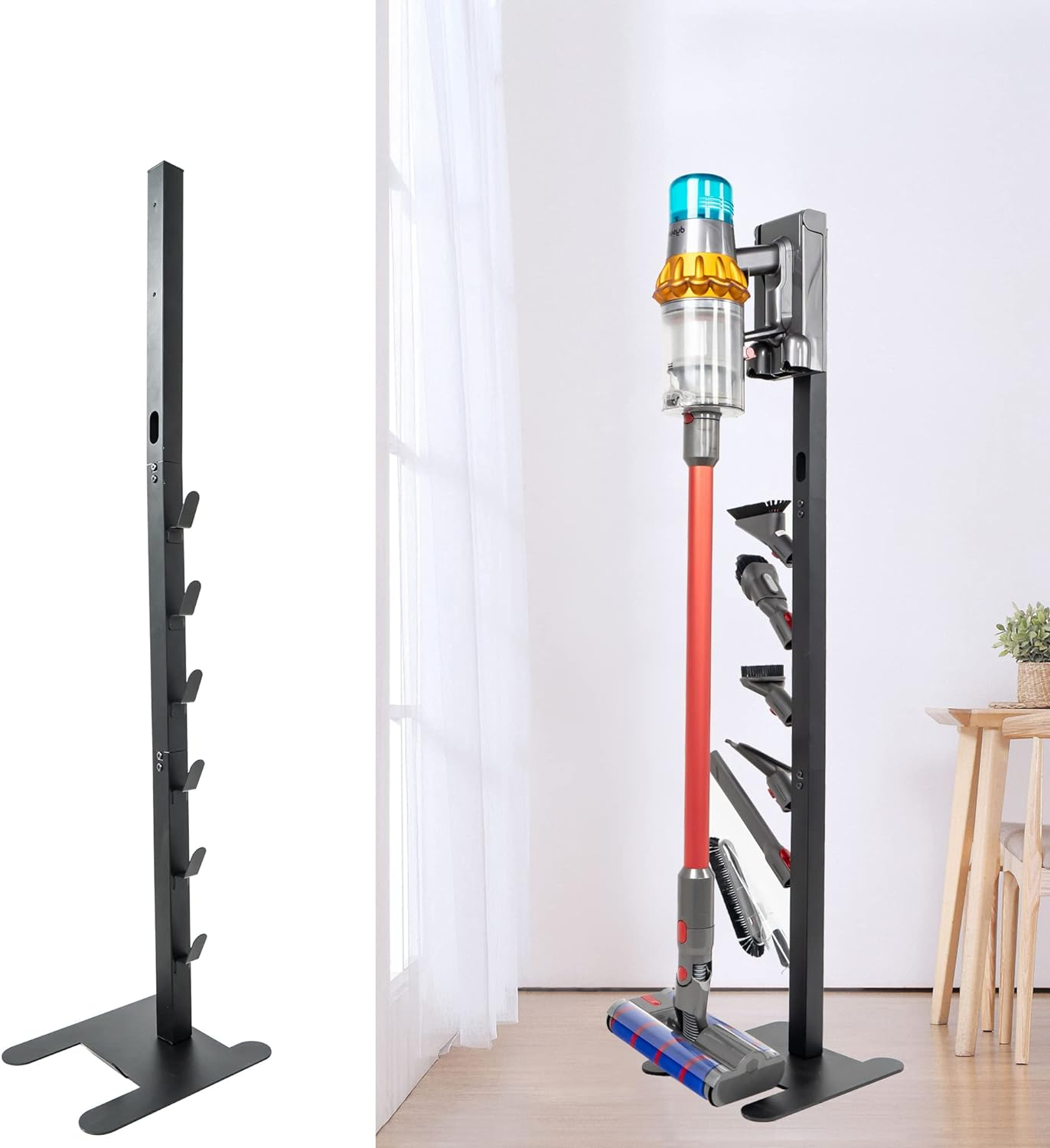 EZ SPARES Storage Stand Docking Station Holder,Compatible with Dyson V15 V11 V10 V8 V7 V6 Cordless Vacuum Cleaners Accessories,Stable Metal Bracket Organizer Rack(Black,6 Hooks)