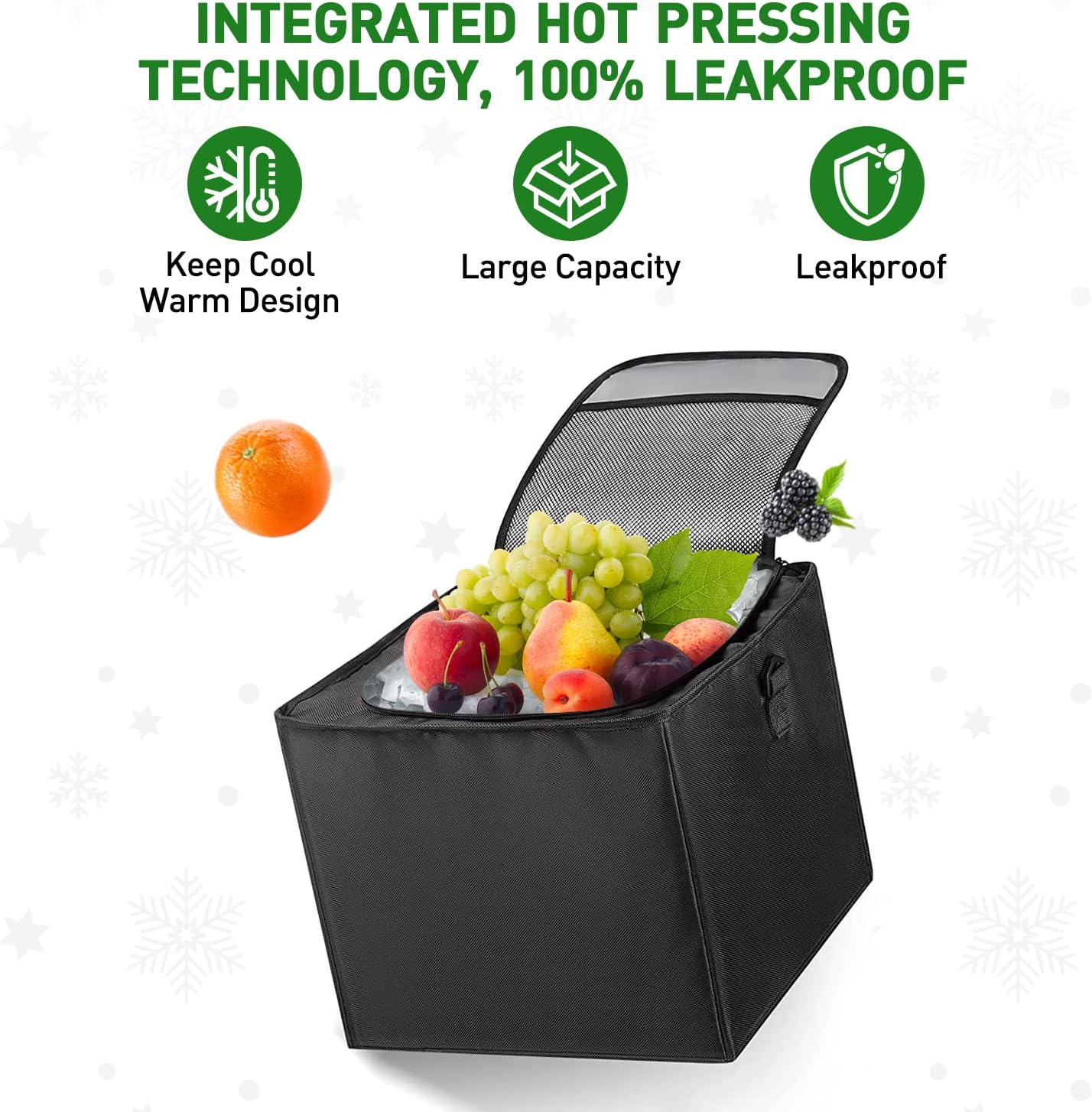 Car Trunk Organizer,115L Heavy Duty Collapsible Trunk Storage, with Insulated Leakproof Cooler Bag Vehicle Cargo Organizer with Lid, 3 Compartments, Straps For Car,Suv,Jeep,Sedan-Black