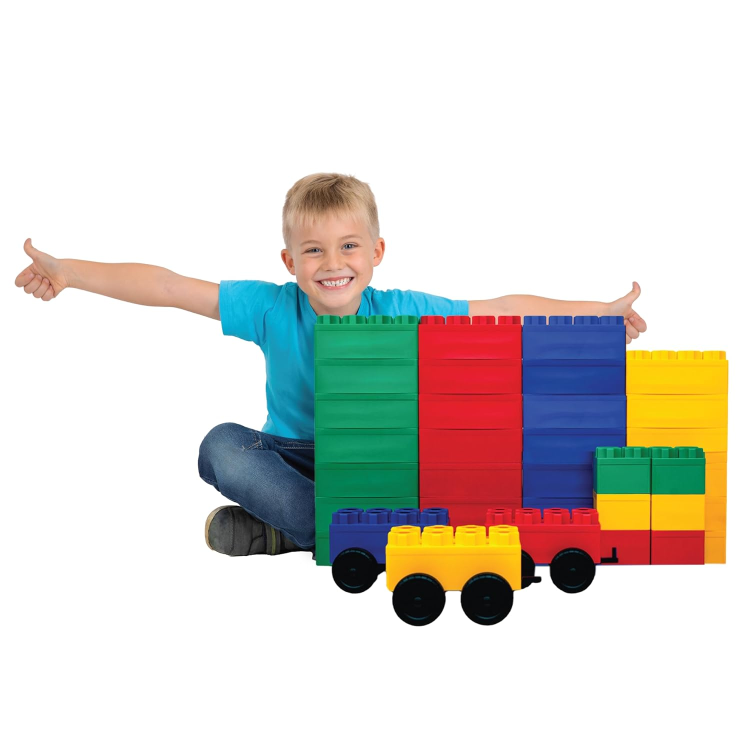 BiggoBlocks Jumbo Blocks — Big Blocks for Kids Ages 3-8 — Indoor & Outdoor Blocks for Kids Jumbo Games — Large Building Blocks (36 pc with 3 cars) Train Set