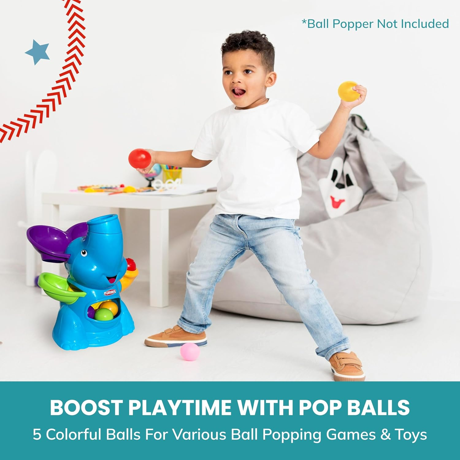 Botabee Set of 5 Multi-Colored Replacement Balls for Ball Popper Toys in Assorted Colors - Vibrant and Durable Plastic