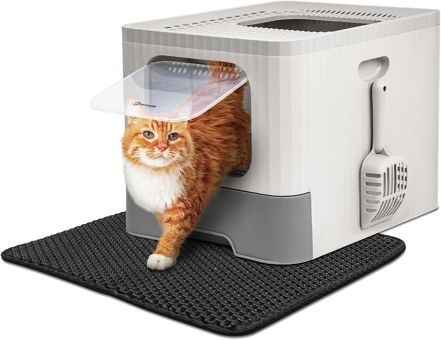 Dextrus Large Enclosed Cat Litter Box with Lid Drawer Type Easy to Clean,with Cushion&Litter Scoop,Gray