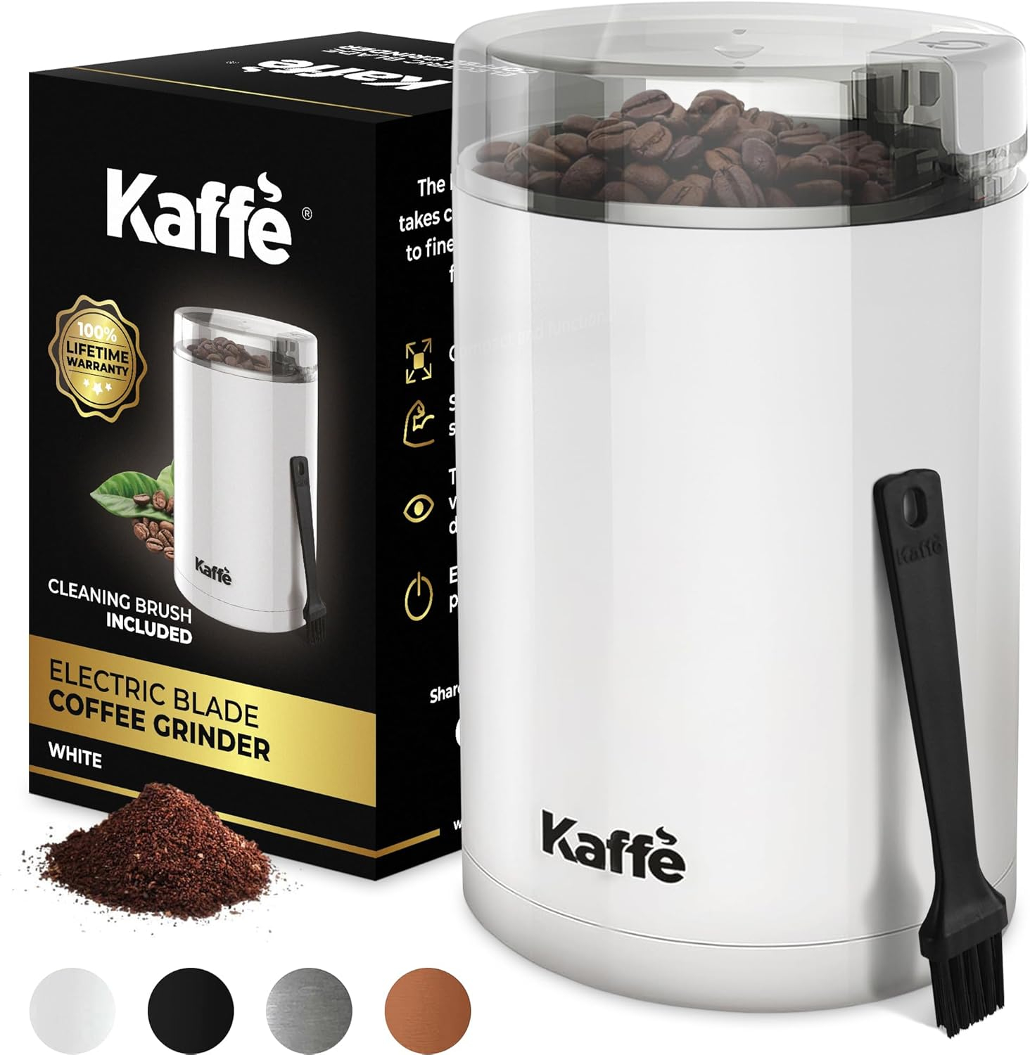 Kaffe Molinillo de Café Eléctrico (3,5 Oz/14 Tazas), los Mejores Molinillos de Café Reducen el Precio con Cepillo de Limpieza Gratuito, Blanco