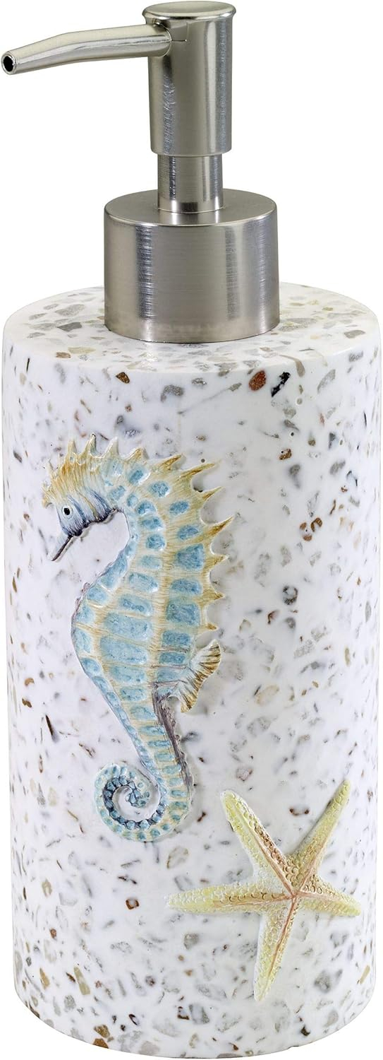 Avanti Linens - Soap Dispenser/Lotion Pump, Resin Bathroom Accessories, Guest Bathroom Essentials, Sea Inspired Bathroom Decor (Coastal Terrazo Collection) C3