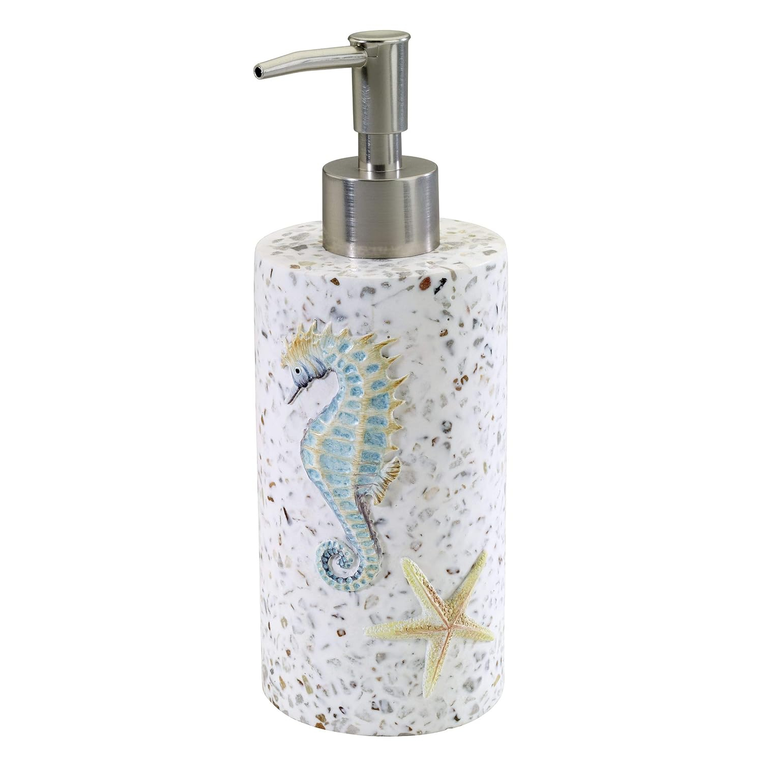 Avanti Linens - Soap Dispenser/Lotion Pump, Resin Bathroom Accessories, Guest Bathroom Essentials, Sea Inspired Bathroom Decor (Coastal Terrazo Collection) C3